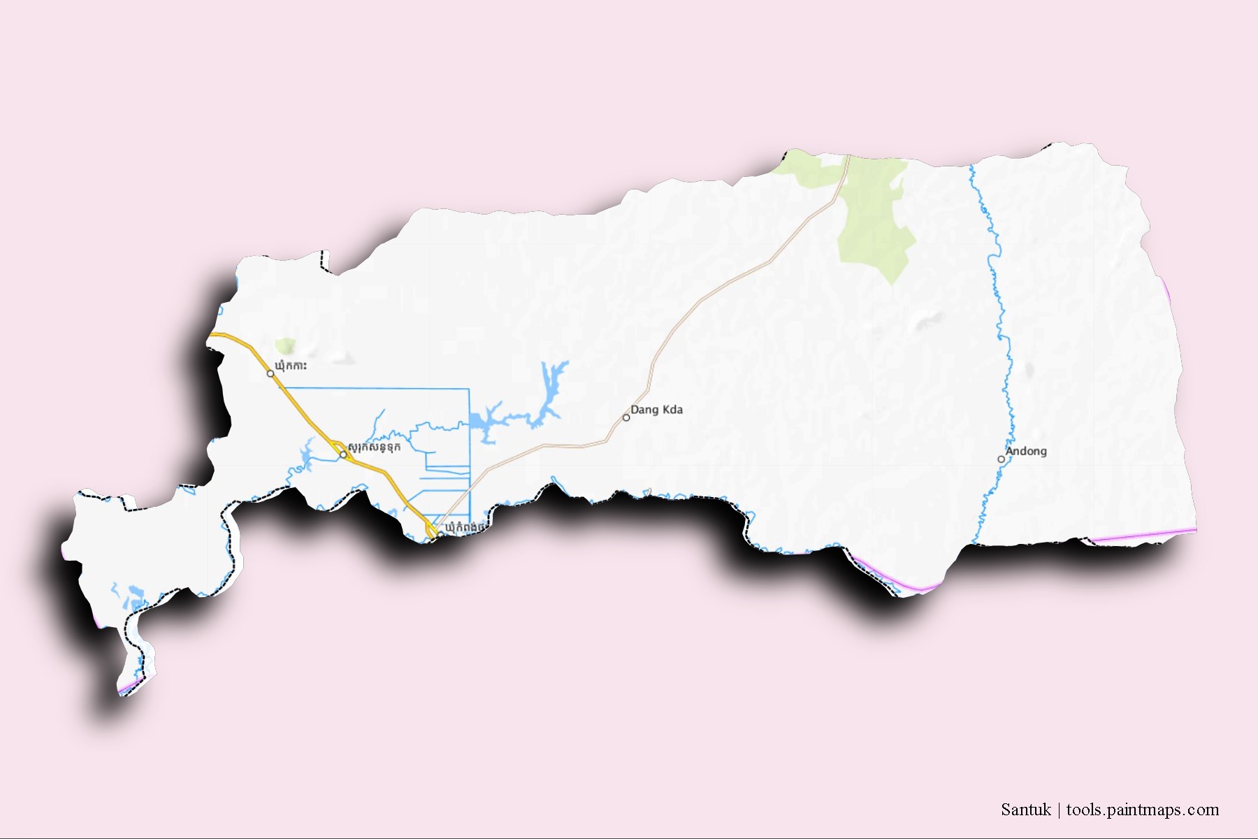 Santuk neighborhoods and villages map with 3D shadow effect