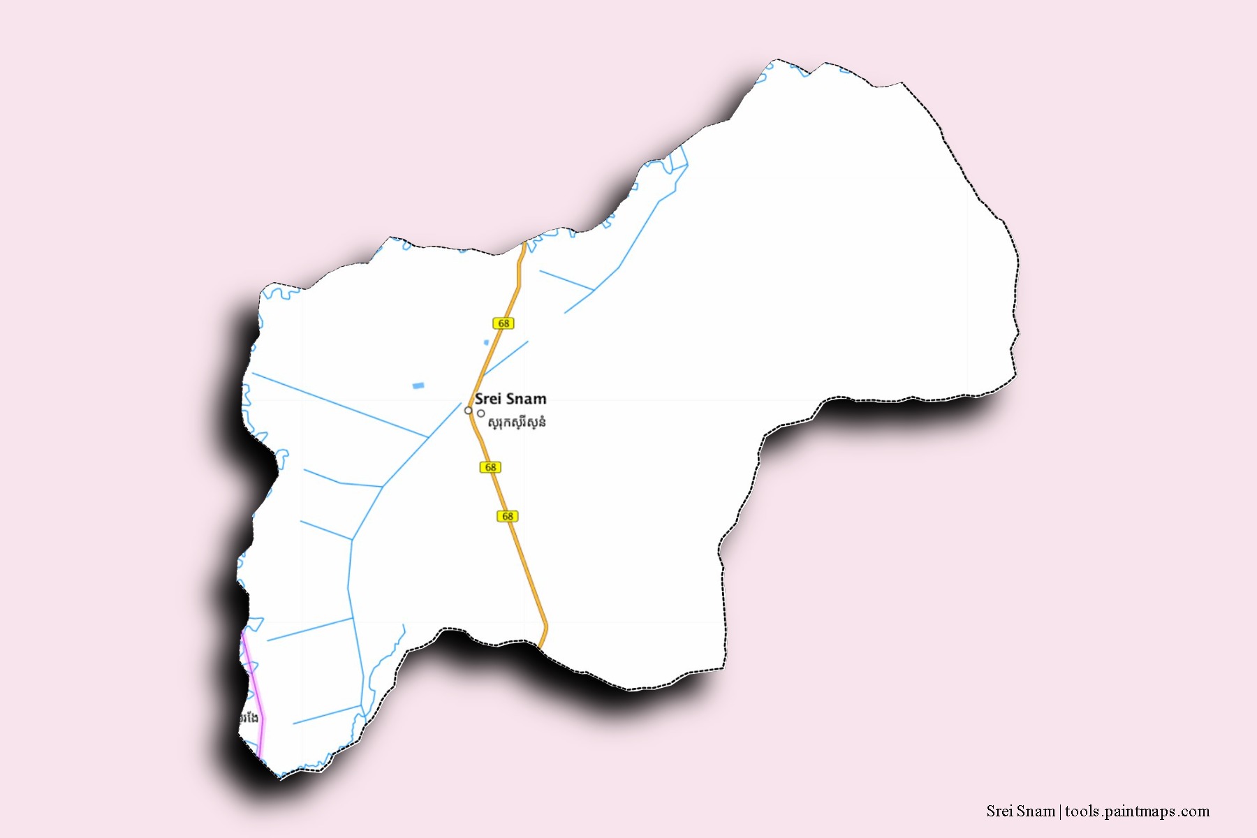 Srei Snam neighborhoods and villages map with 3D shadow effect