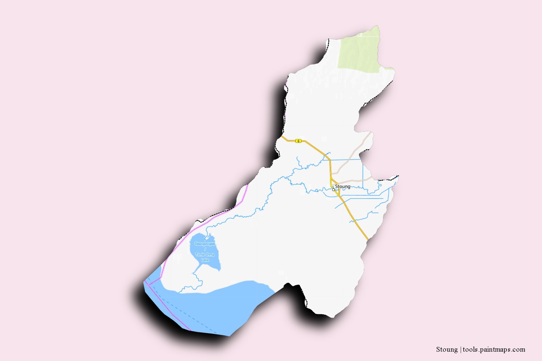 Stoung neighborhoods and villages map with 3D shadow effect