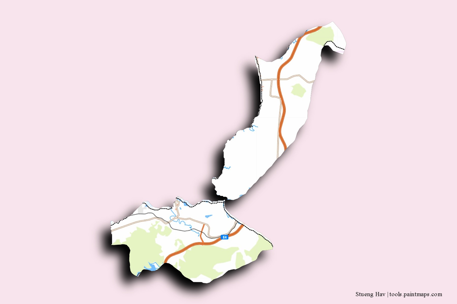 Mapa de barrios y pueblos de Stueng Hav con efecto de sombra 3D