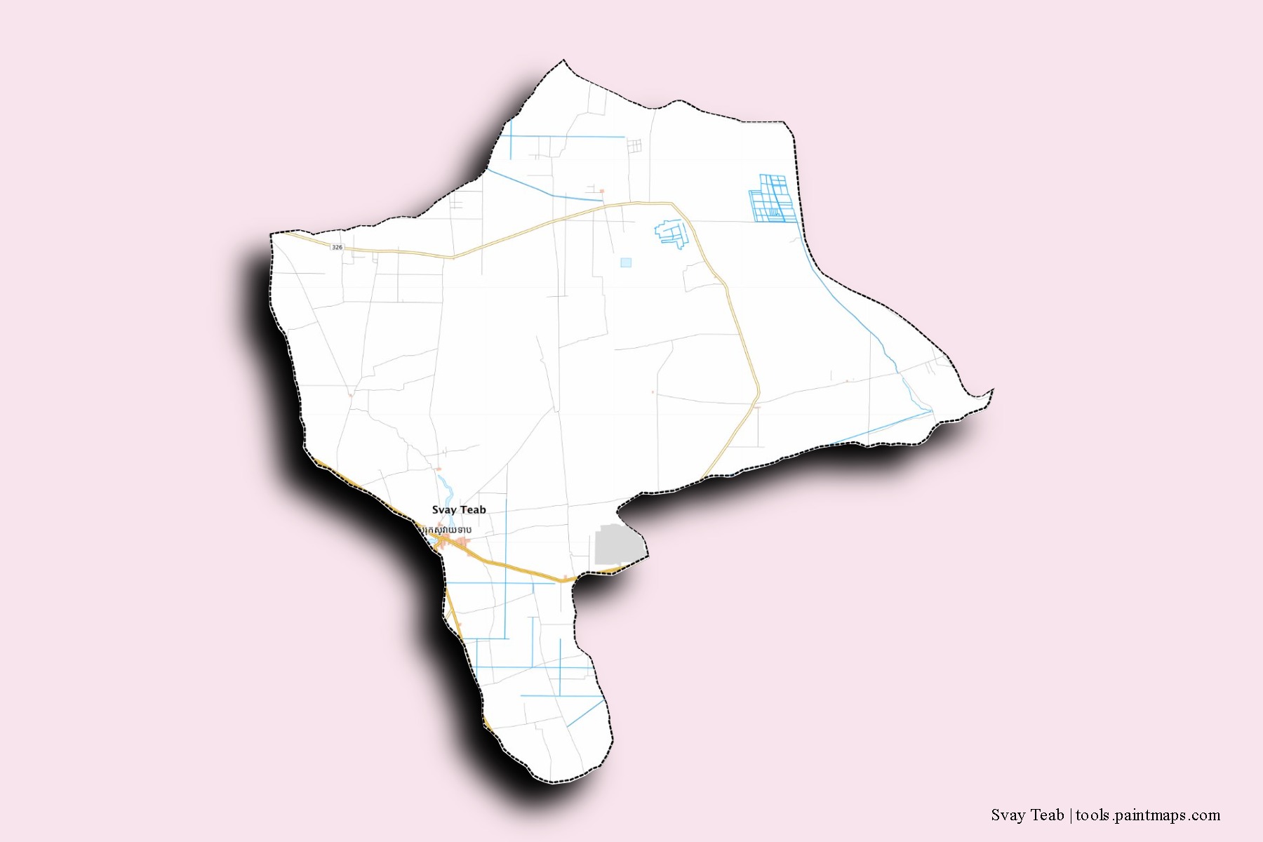 Svay Teab neighborhoods and villages map with 3D shadow effect