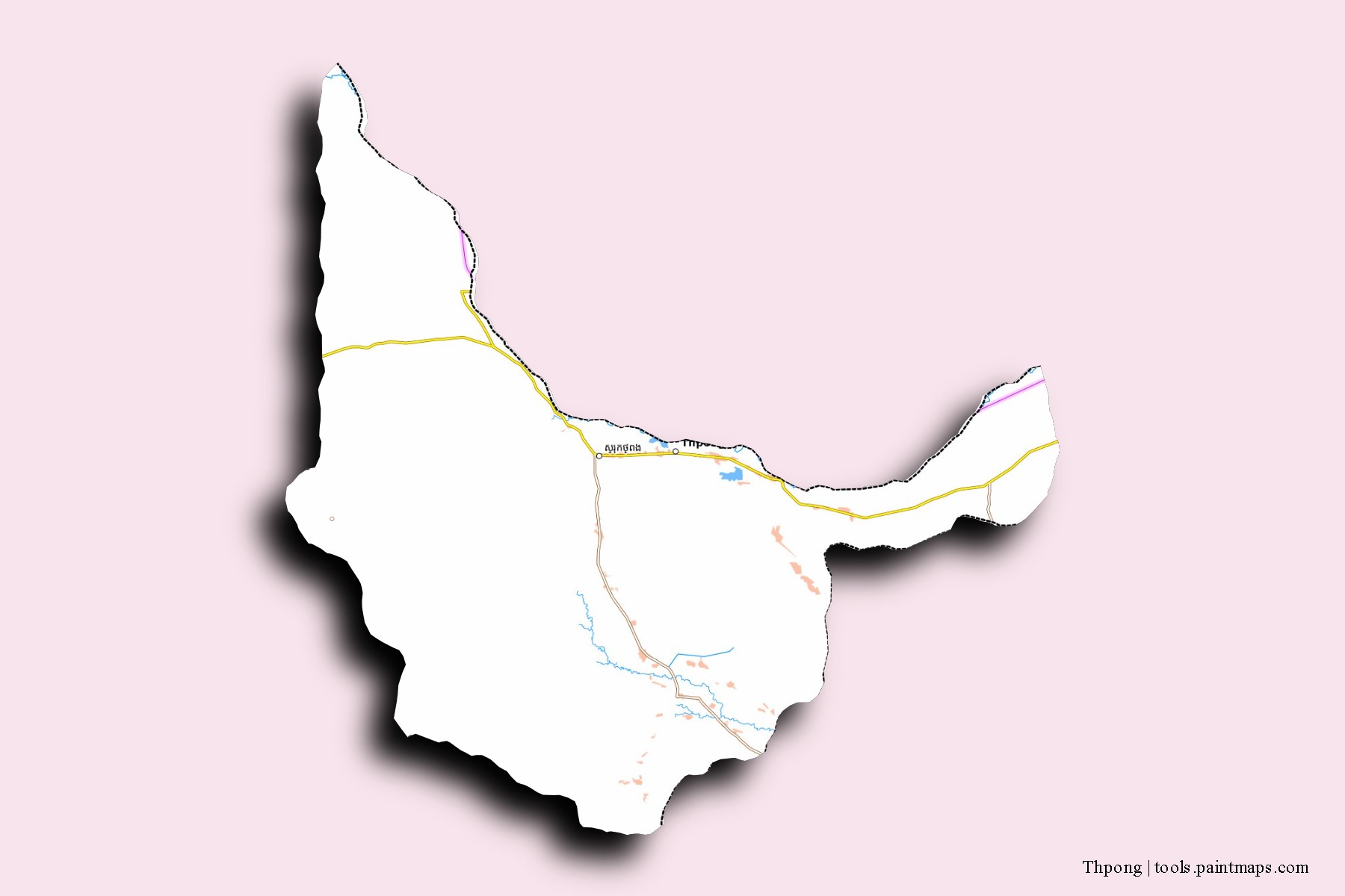 Mapa de barrios y pueblos de Thpong con efecto de sombra 3D