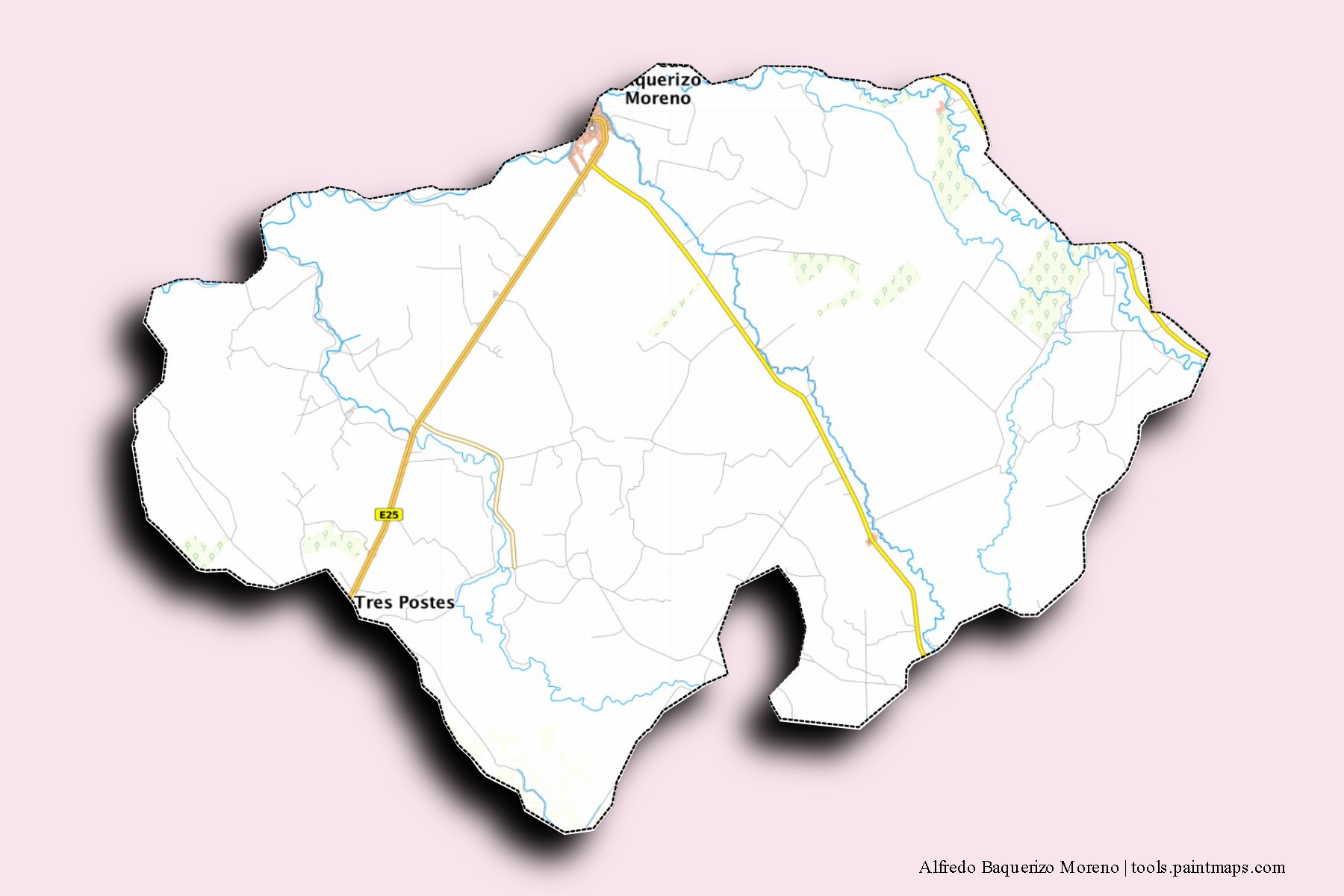 Mapa de barrios y pueblos de Alfredo Baquerizo Moreno con efecto de sombra 3D