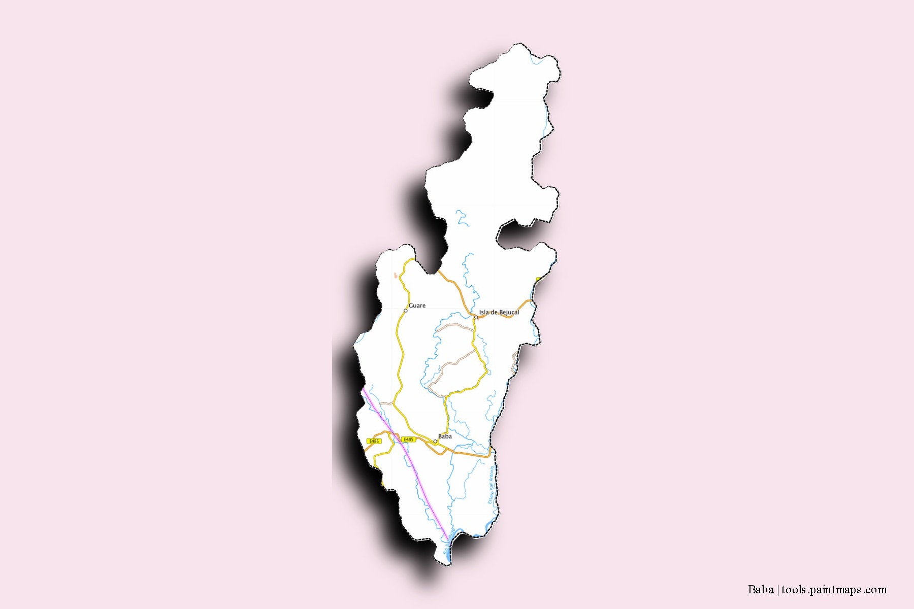 Mapa de barrios y pueblos de Baba con efecto de sombra 3D