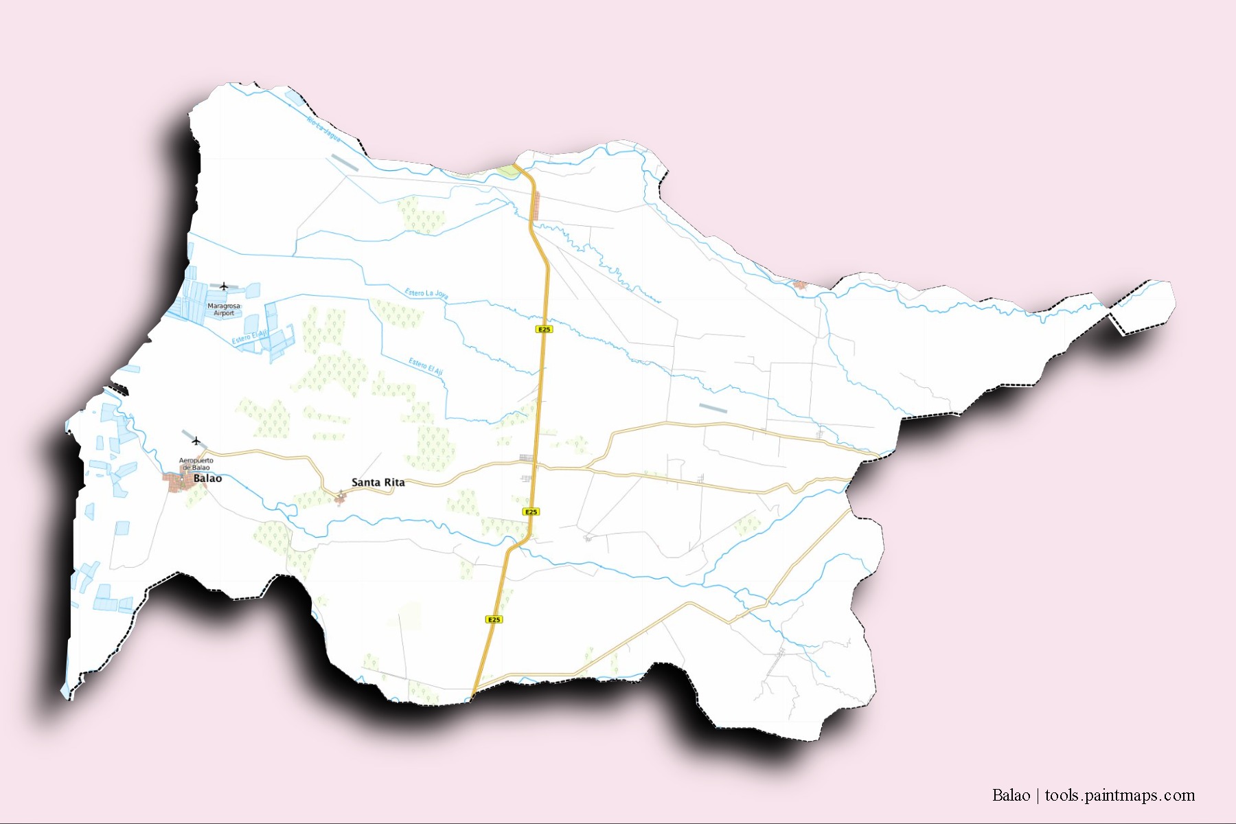 Mapa de barrios y pueblos de Balao con efecto de sombra 3D