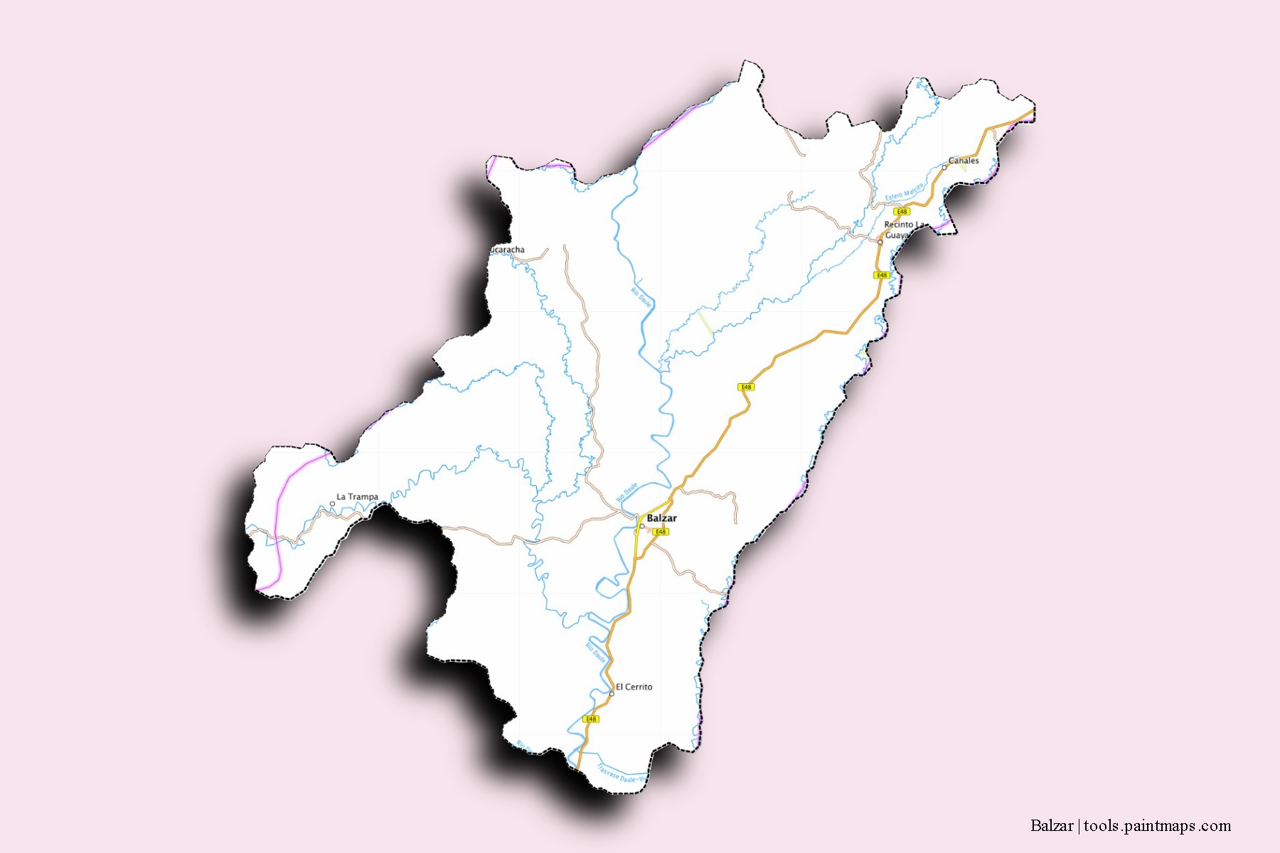 Mapa de barrios y pueblos de Balzar con efecto de sombra 3D