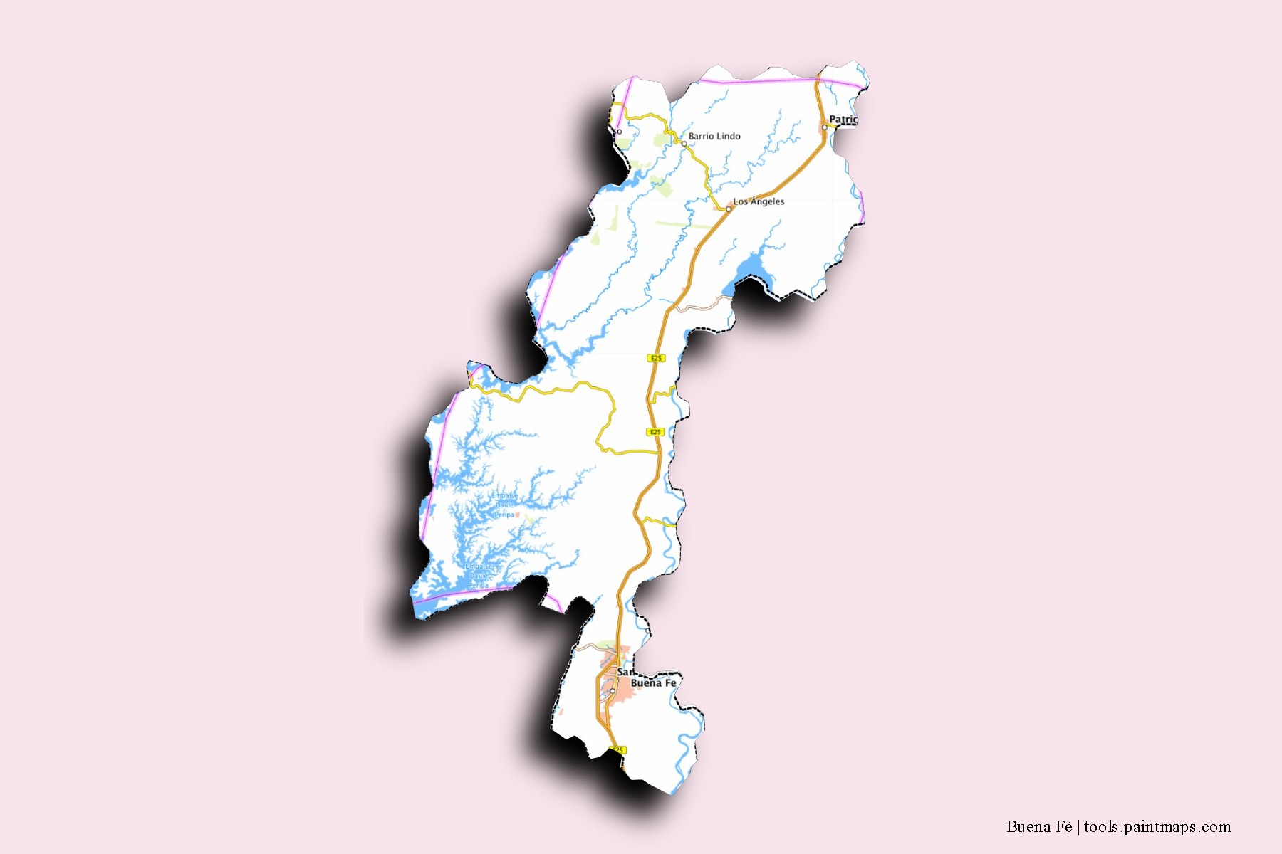 Mapa de barrios y pueblos de Buena Fé con efecto de sombra 3D