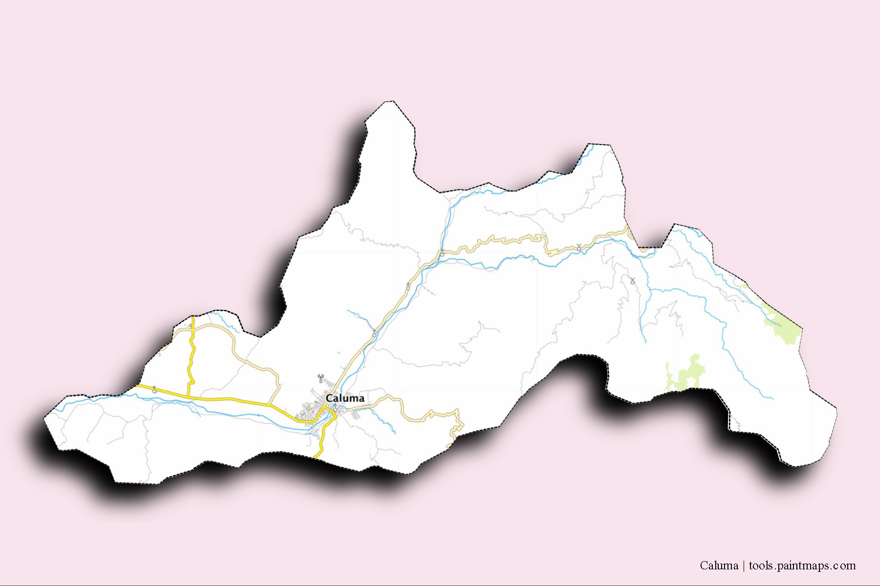 Mapa de barrios y pueblos de Caluma con efecto de sombra 3D