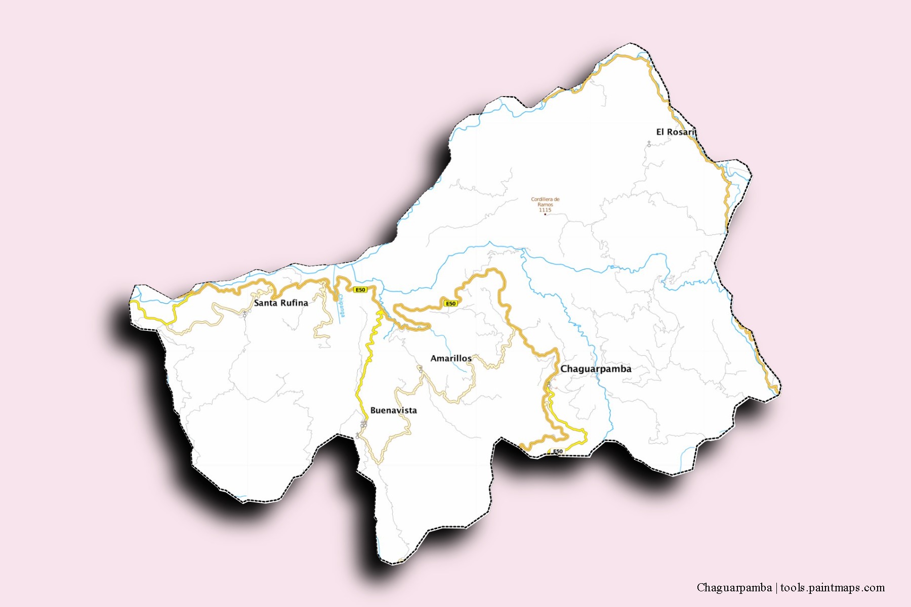 Mapa de barrios y pueblos de Chaguarpamba con efecto de sombra 3D