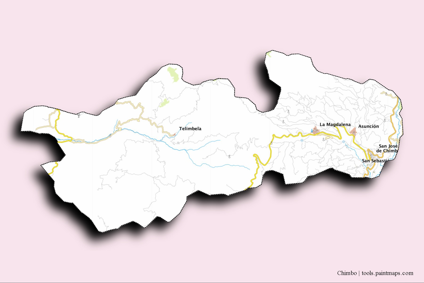 Mapa de barrios y pueblos de Chimbo con efecto de sombra 3D