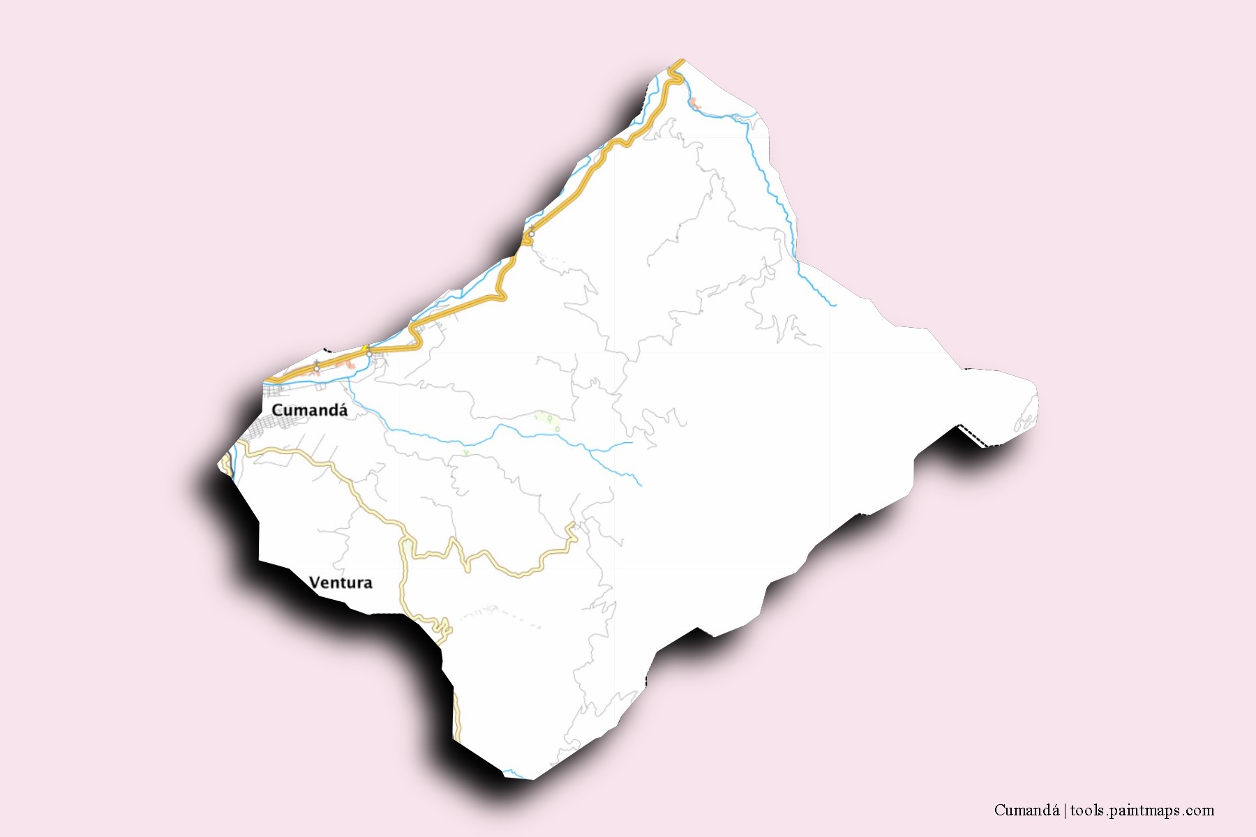 Cumandá neighborhoods and villages map with 3D shadow effect