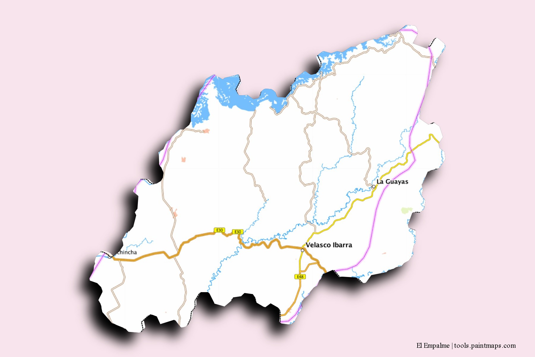 Mapa de barrios y pueblos de El Empalme con efecto de sombra 3D