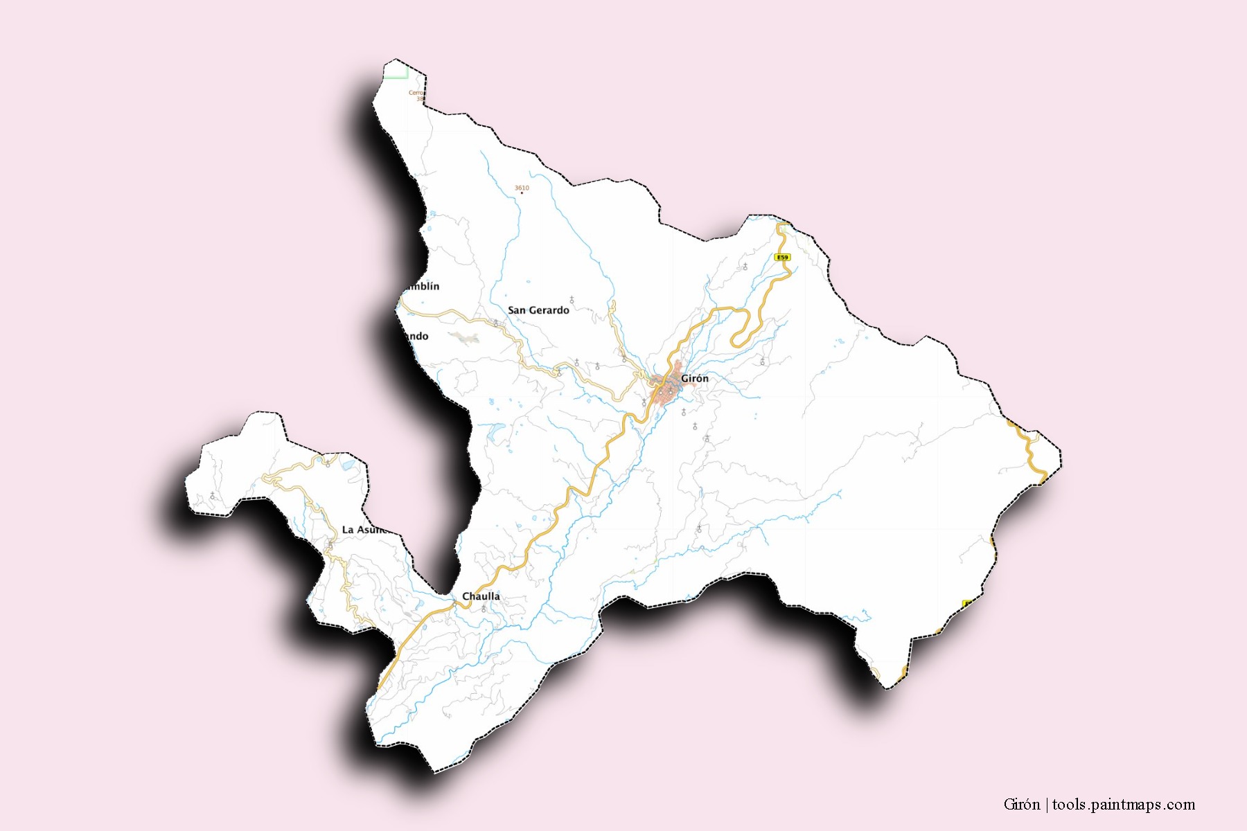 Mapa de barrios y pueblos de Girón con efecto de sombra 3D