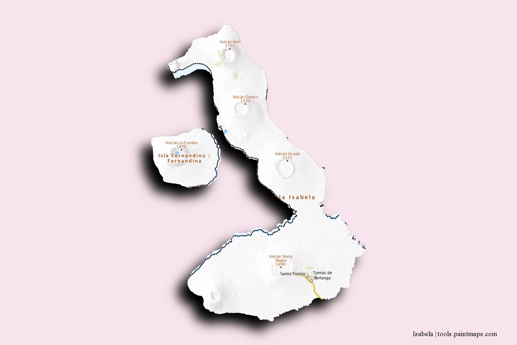 Mapa de barrios y pueblos de Isabela con efecto de sombra 3D