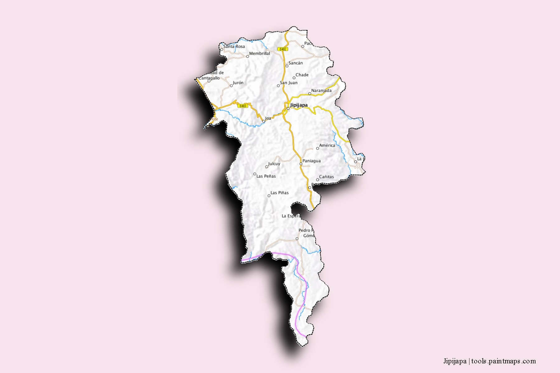 Mapa de barrios y pueblos de Jipijapa con efecto de sombra 3D