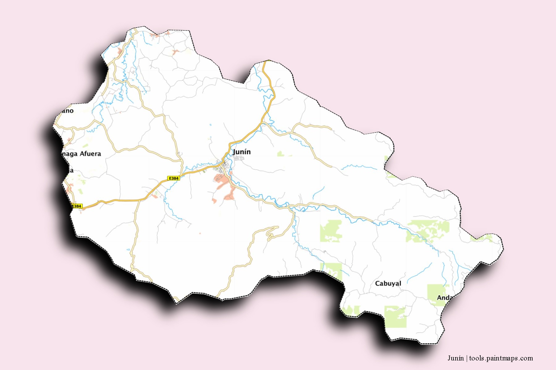 Mapa de barrios y pueblos de Junín con efecto de sombra 3D