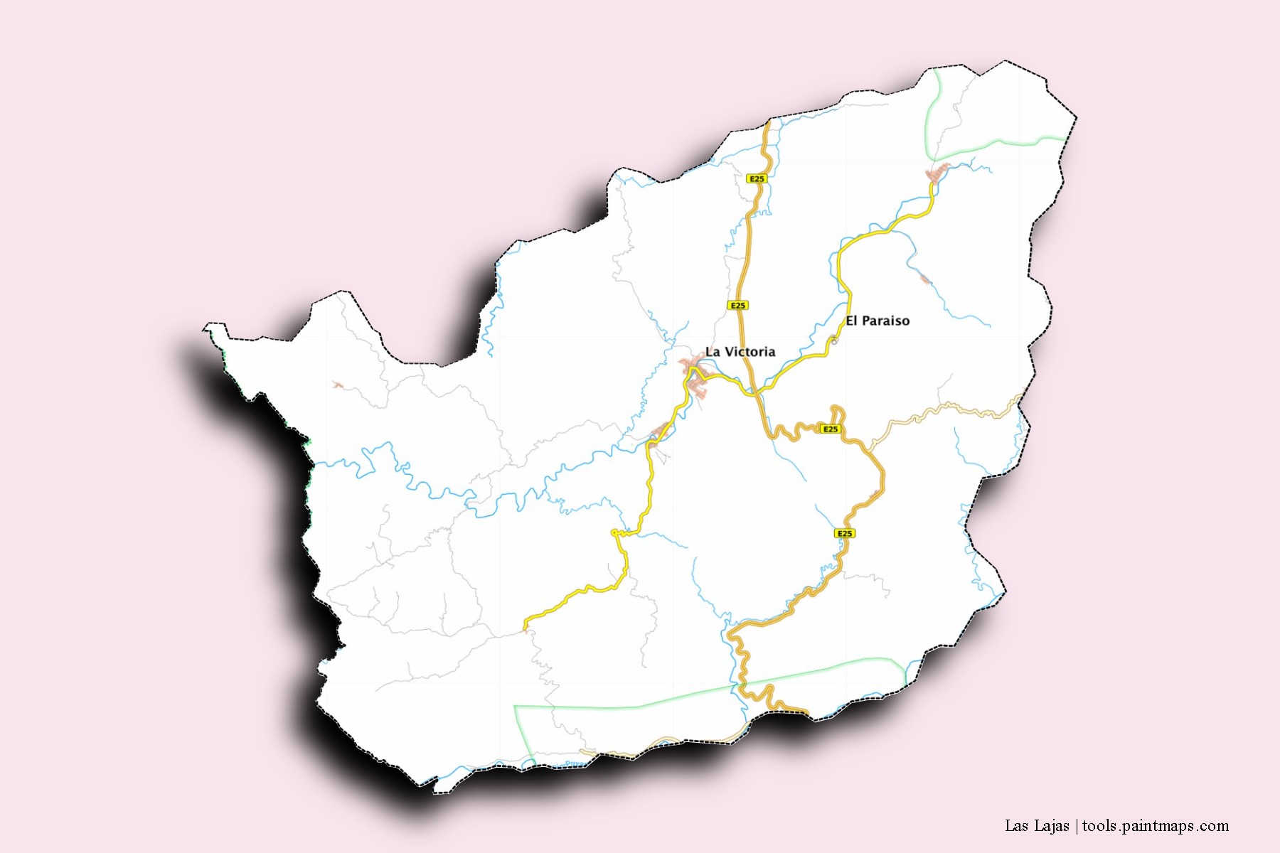 Mapa de barrios y pueblos de Las Lajas con efecto de sombra 3D