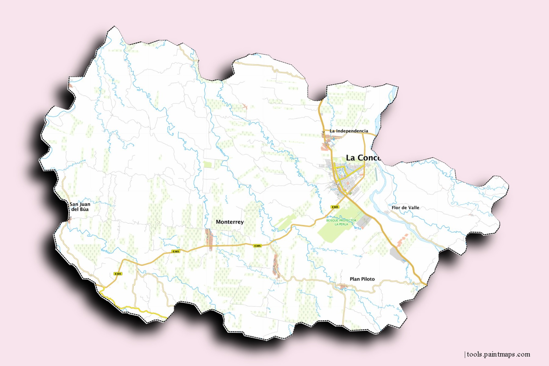 Mapa de barrios y pueblos de  con efecto de sombra 3D