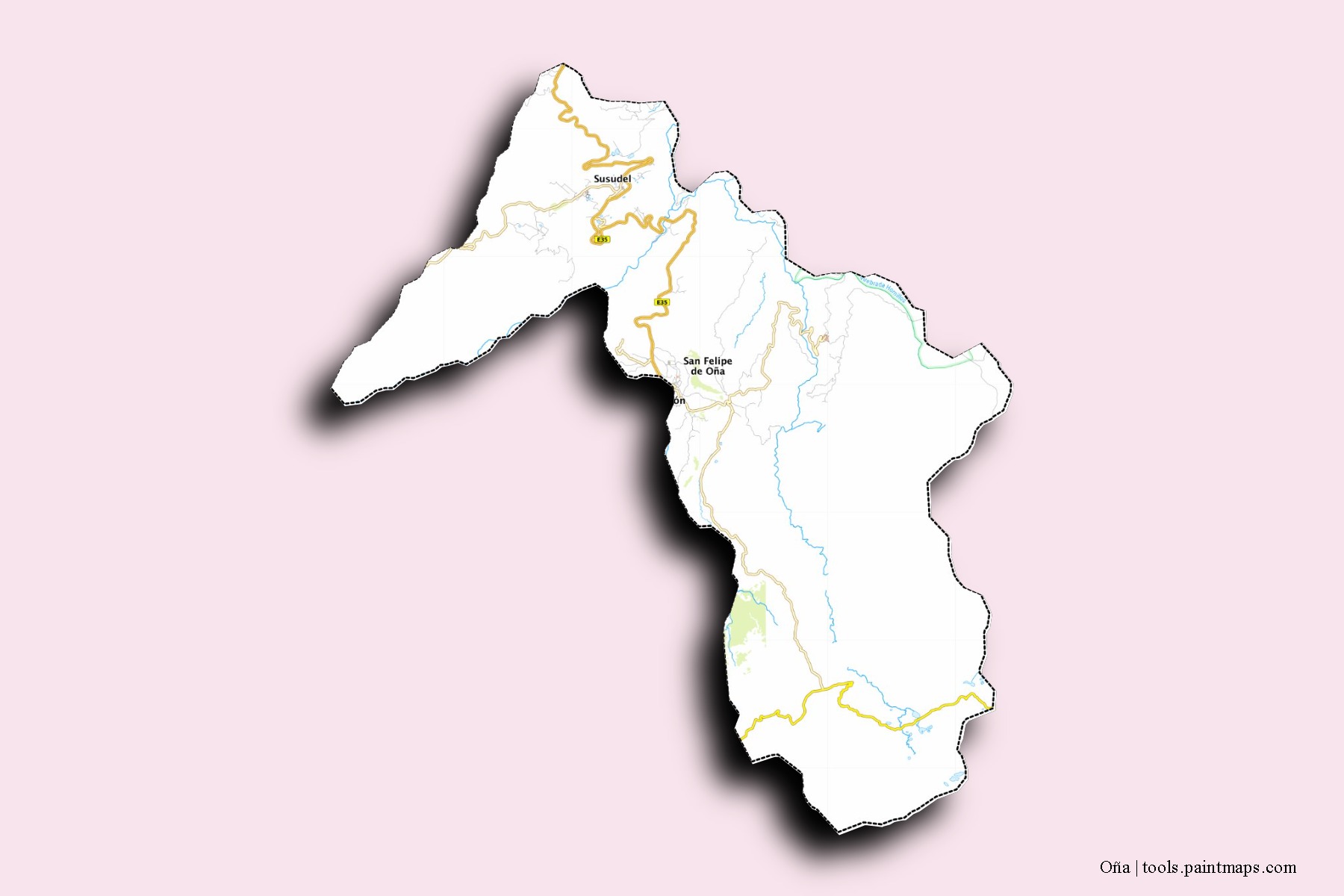 Mapa de barrios y pueblos de Oña con efecto de sombra 3D