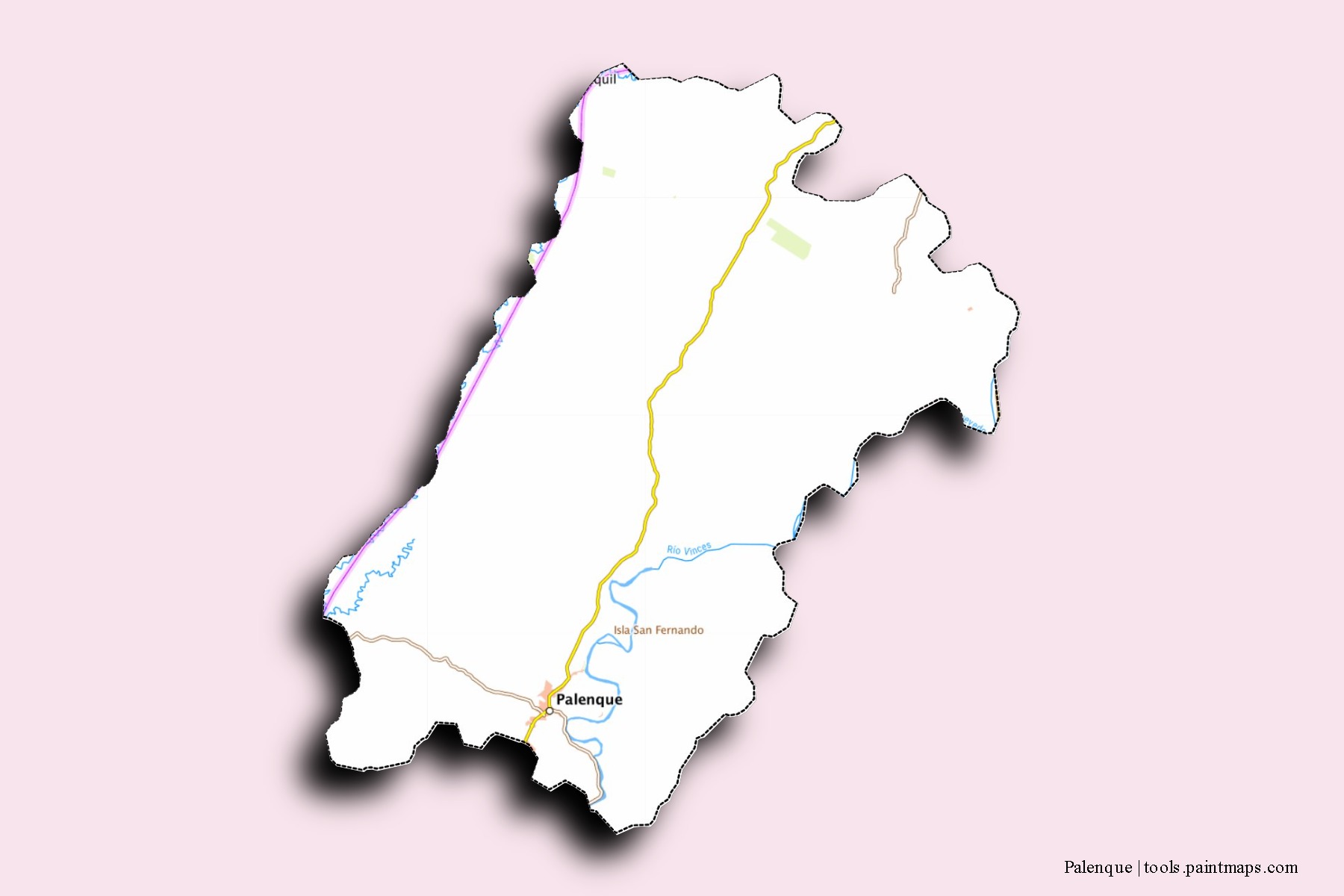 Mapa de barrios y pueblos de Palenque con efecto de sombra 3D