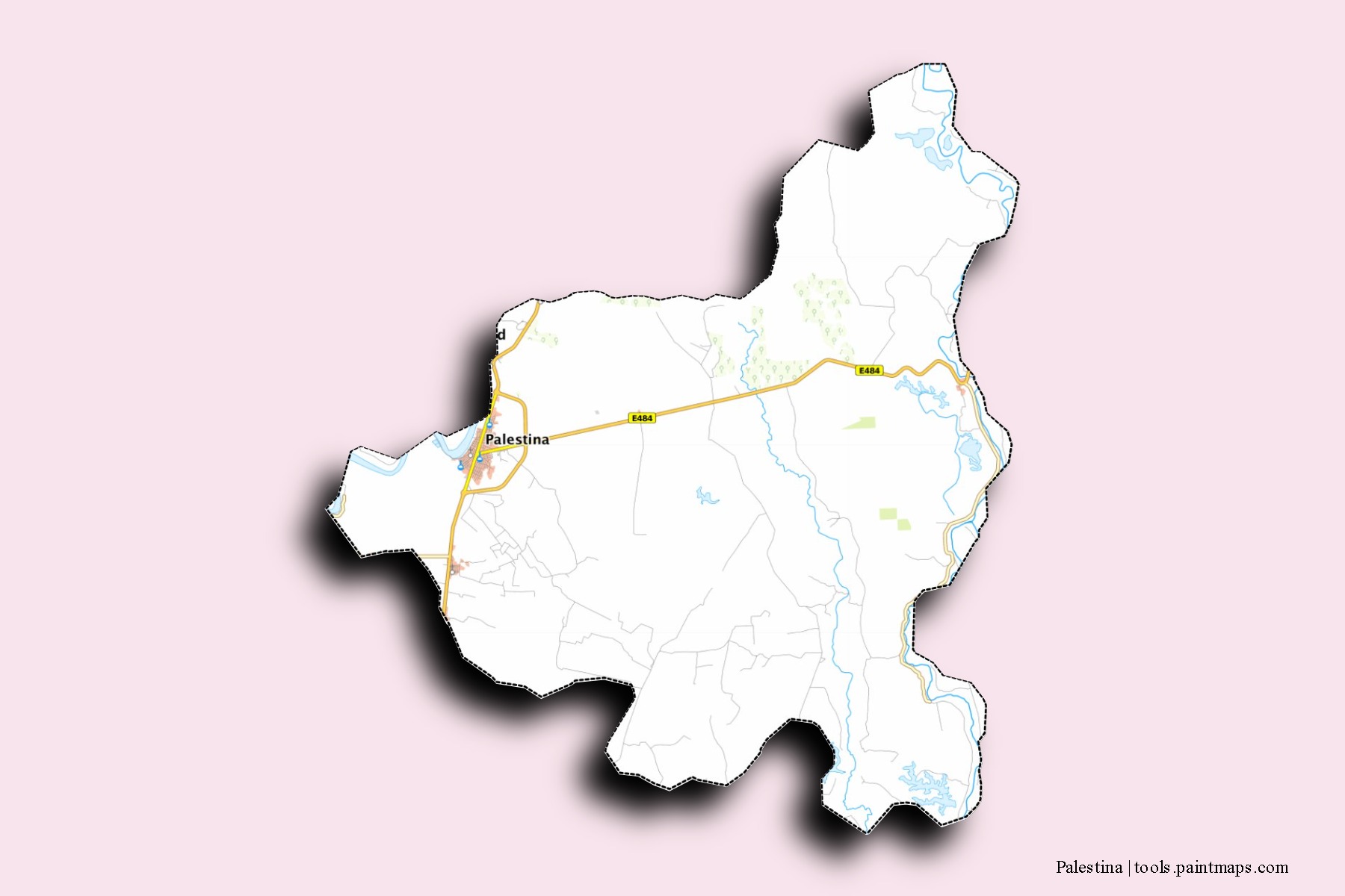 Palestina neighborhoods and villages map with 3D shadow effect