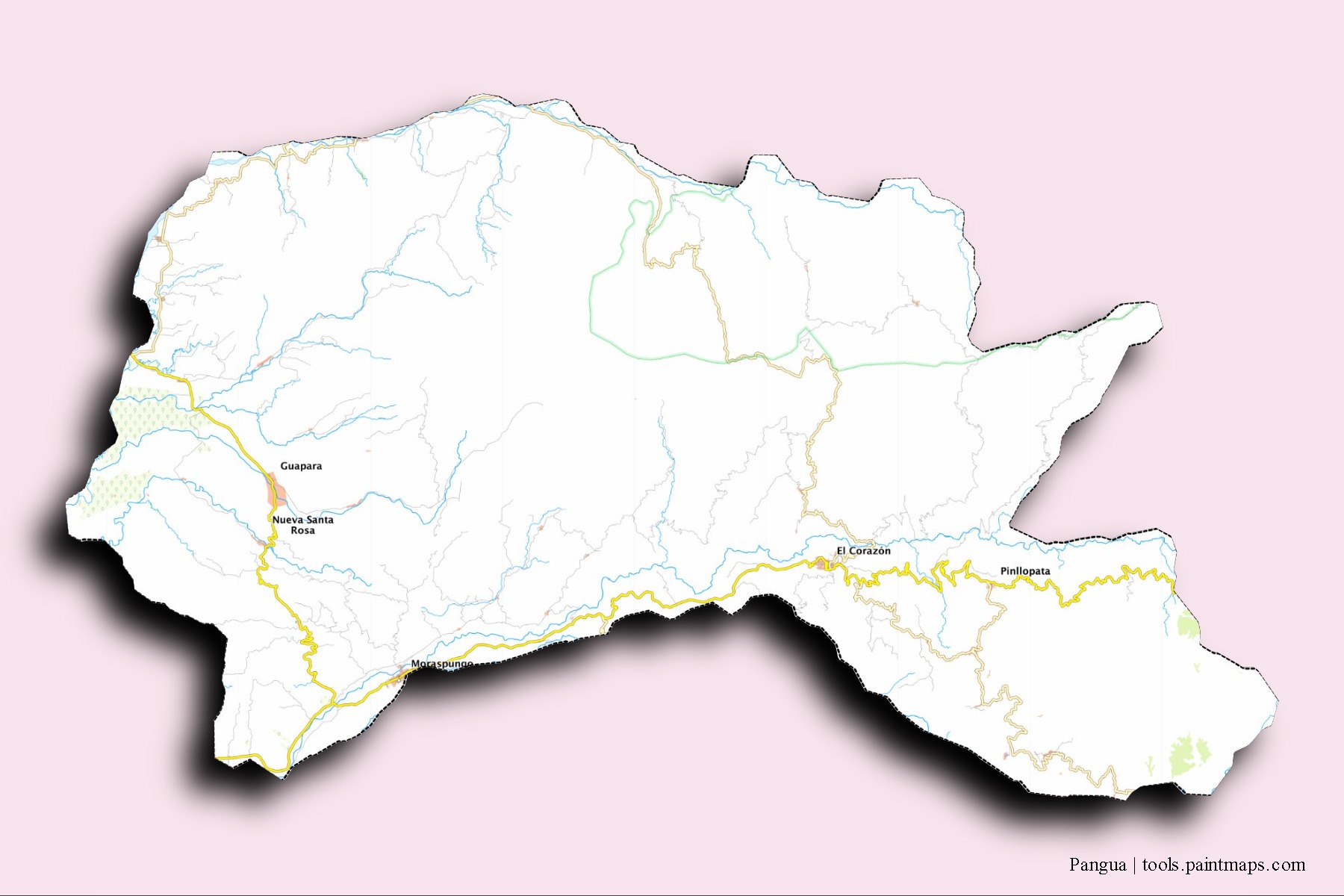 Mapa de barrios y pueblos de Pangua con efecto de sombra 3D