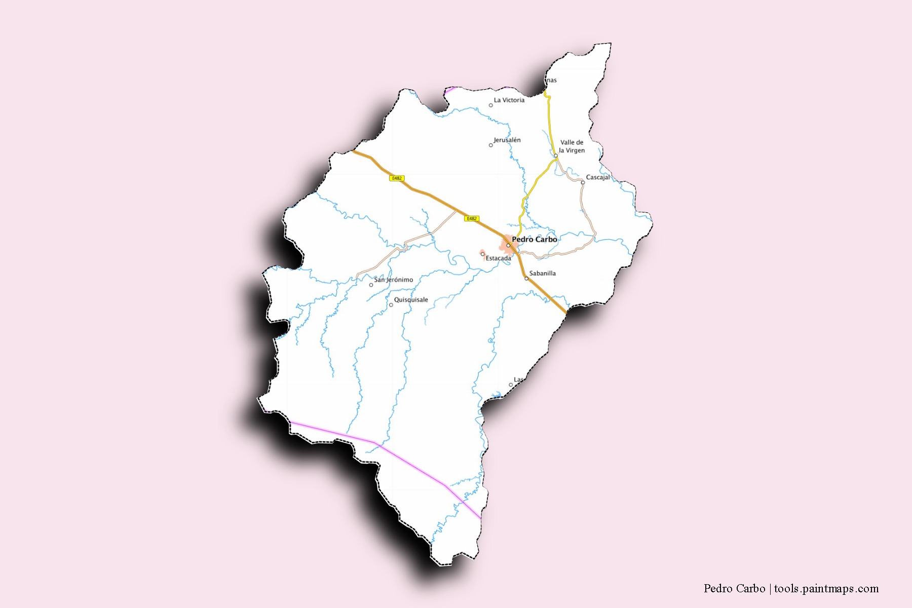 Mapa de barrios y pueblos de Pedro Carbo con efecto de sombra 3D