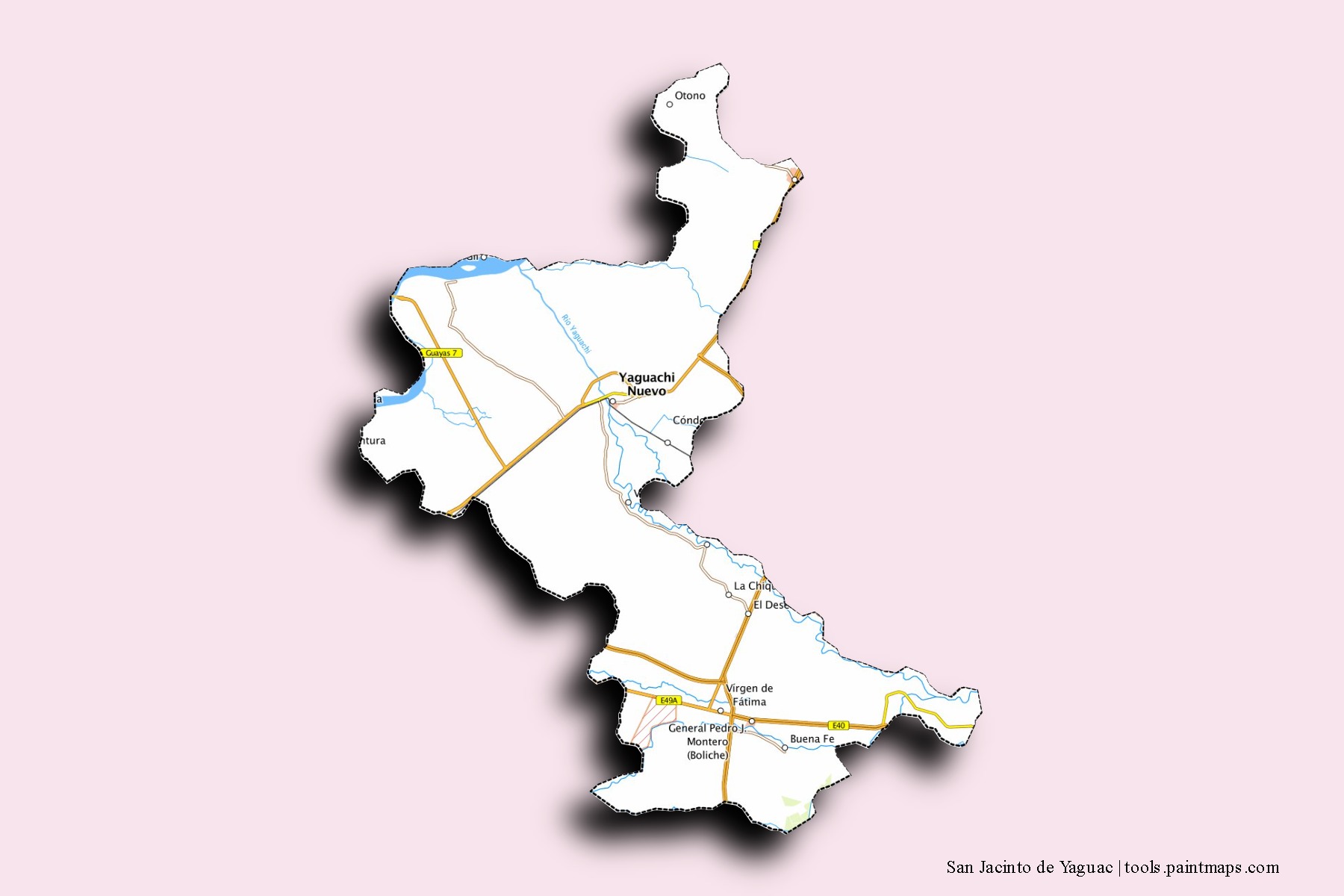 Mapa de barrios y pueblos de San Jacinto de Yaguac con efecto de sombra 3D