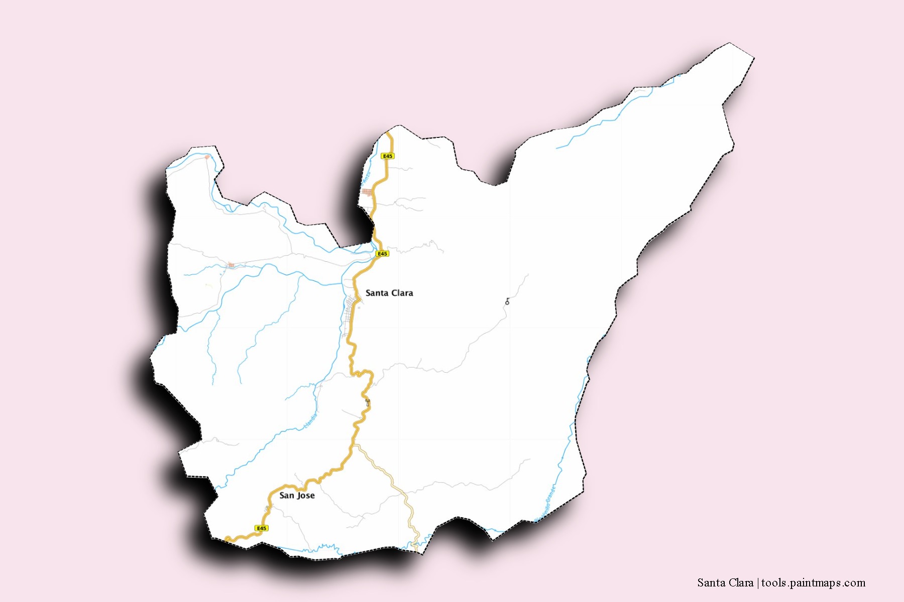 Mapa de barrios y pueblos de Santa Clara con efecto de sombra 3D