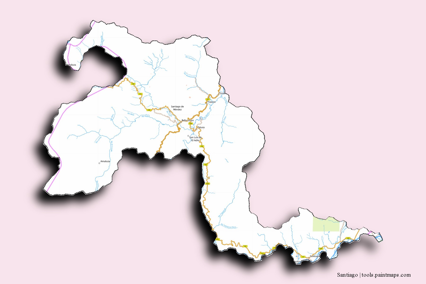 Mapa de barrios y pueblos de Santiago con efecto de sombra 3D