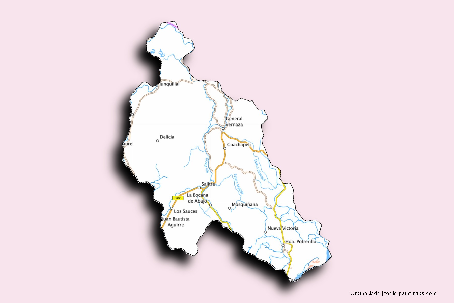 Mapa de barrios y pueblos de Urbina Jado con efecto de sombra 3D