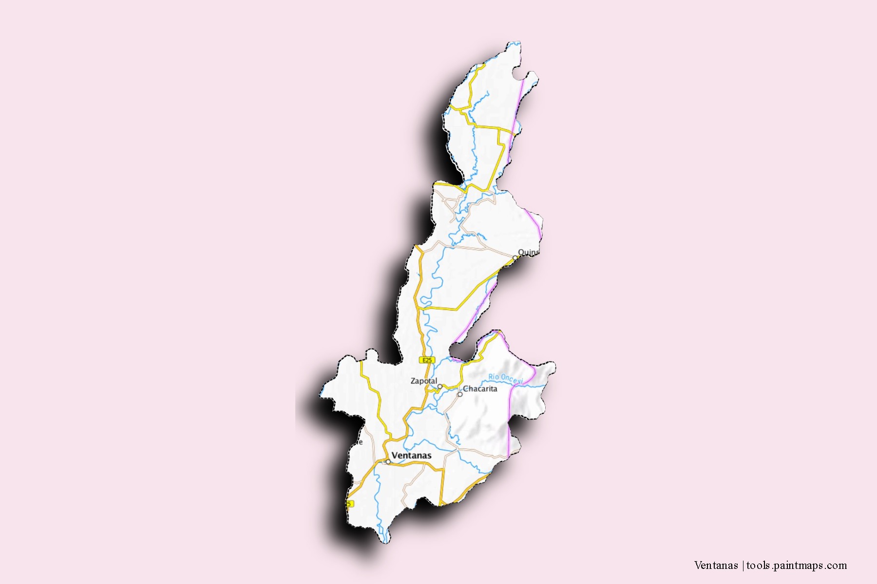 Mapa de barrios y pueblos de Ventanas con efecto de sombra 3D