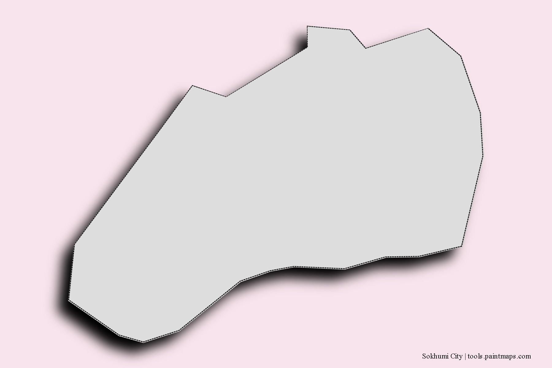 Mapa de barrios y pueblos de Sokhumi City con efecto de sombra 3D