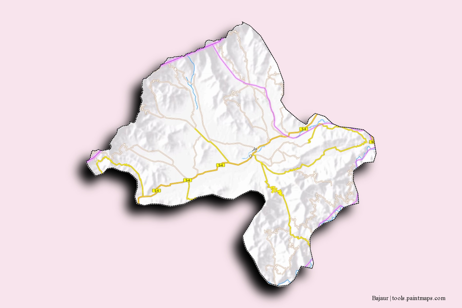 Bajaur neighborhoods and villages map with 3D shadow effect