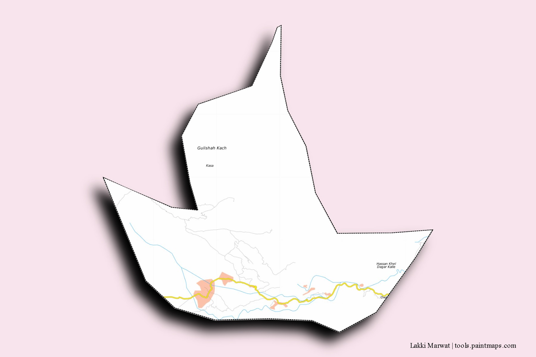 Lakki Marwat neighborhoods and villages map with 3D shadow effect