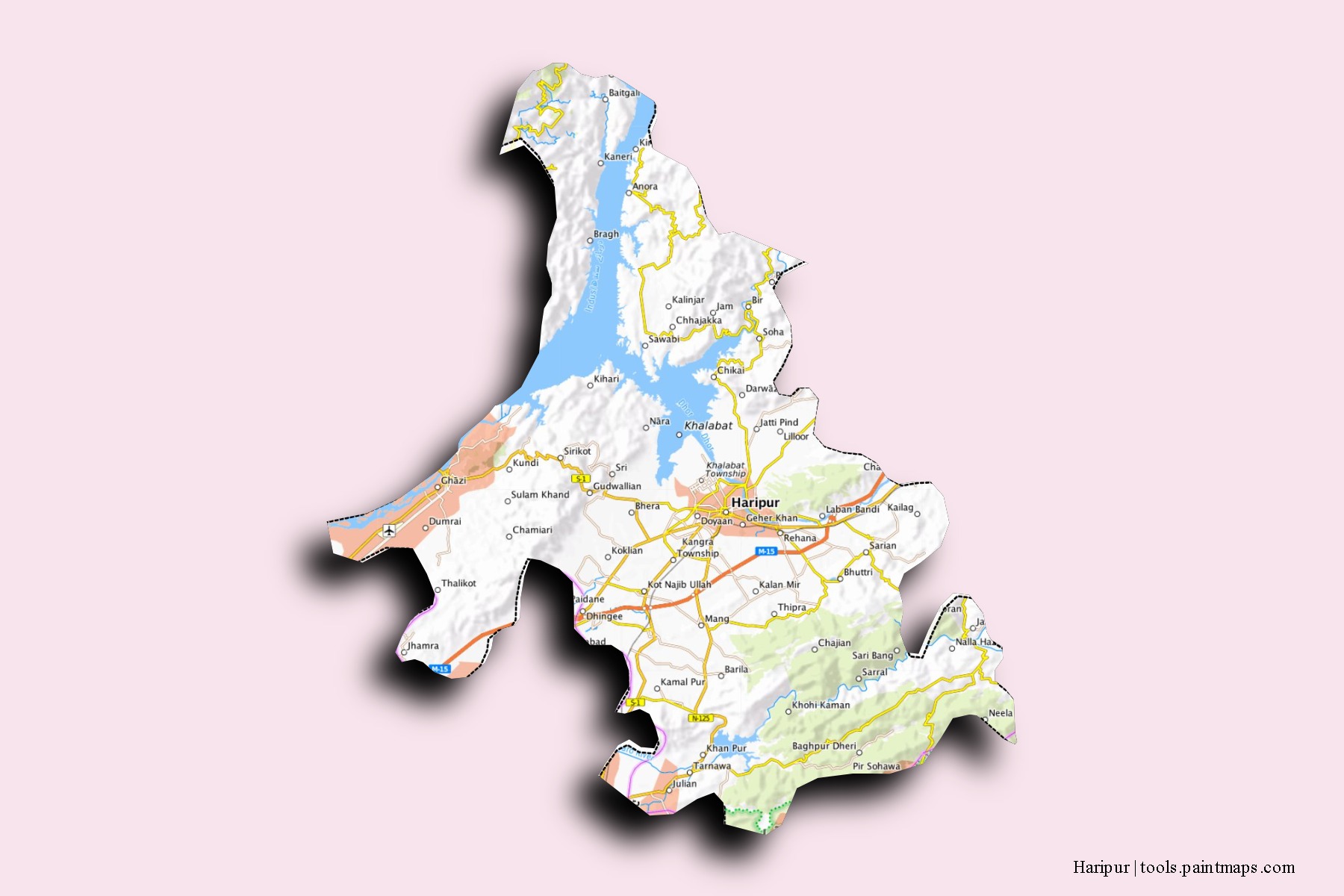 Haripur neighborhoods and villages map with 3D shadow effect