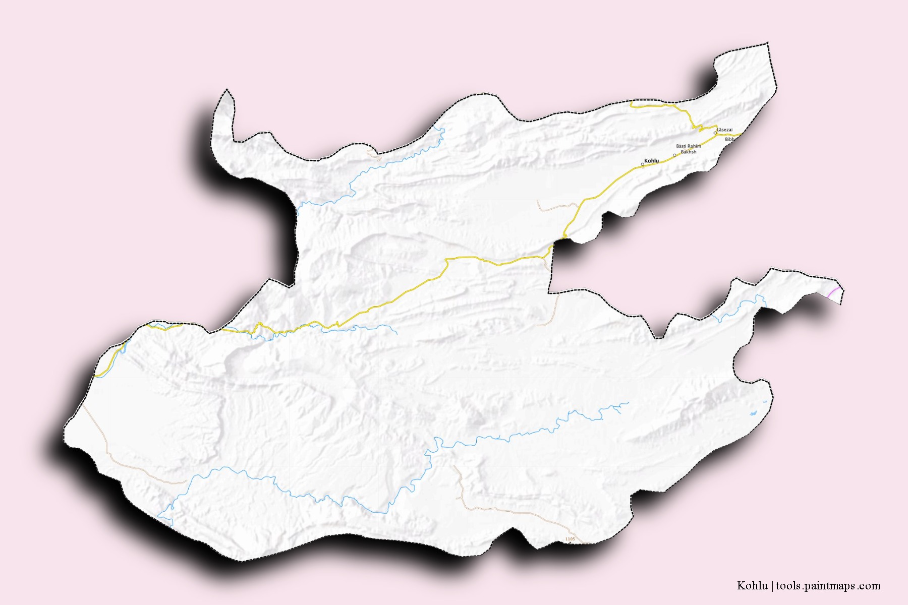 Kohlu neighborhoods and villages map with 3D shadow effect