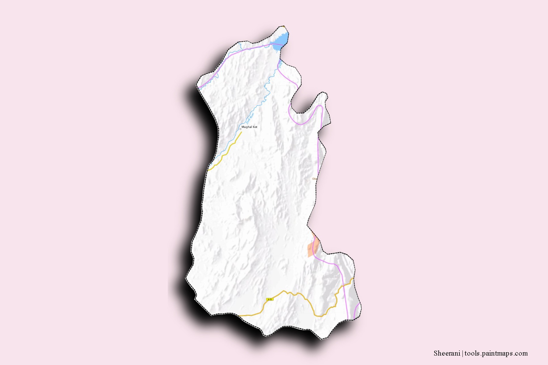 Sheerani neighborhoods and villages map with 3D shadow effect