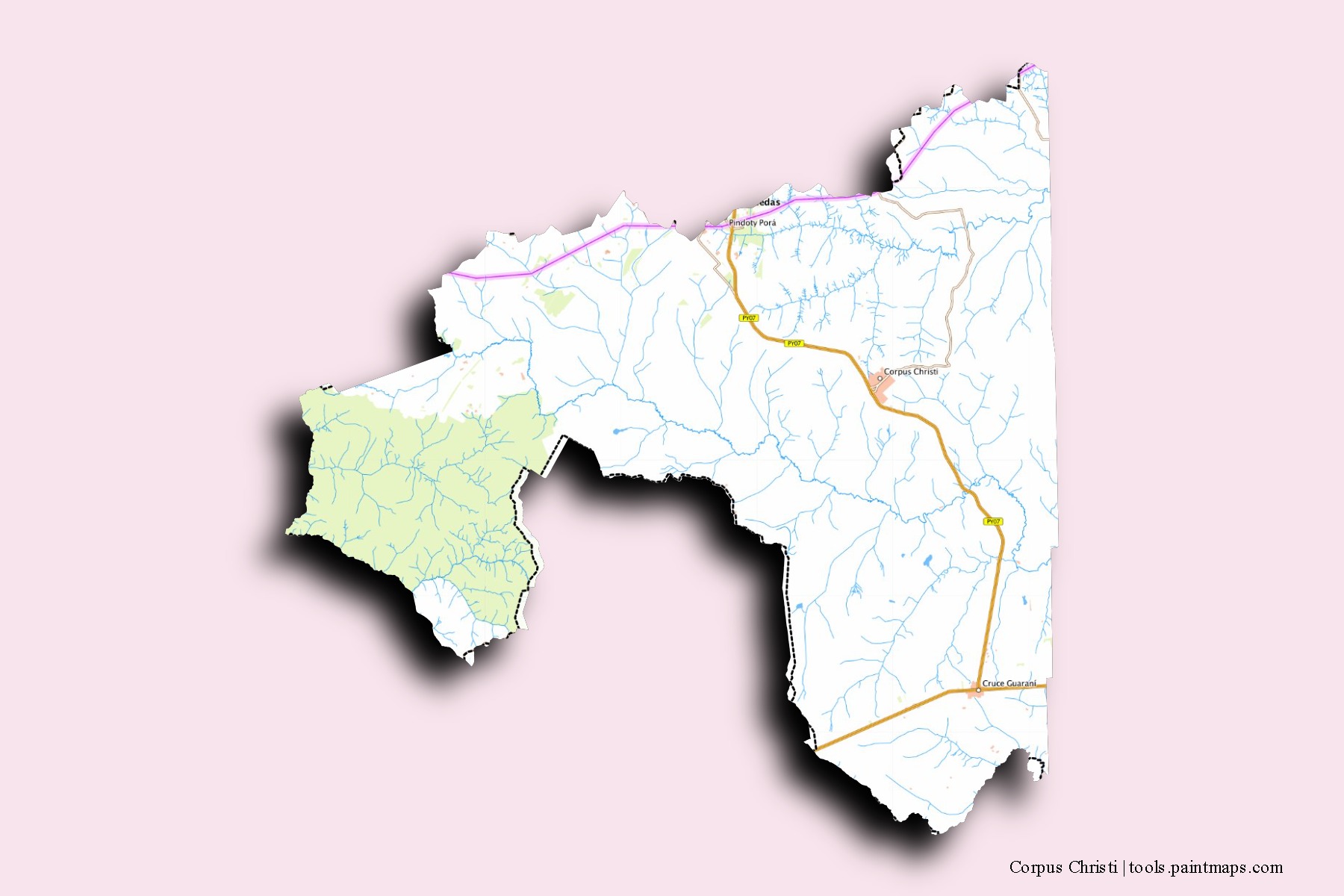 Mapa de barrios y pueblos de Corpus Christi con efecto de sombra 3D