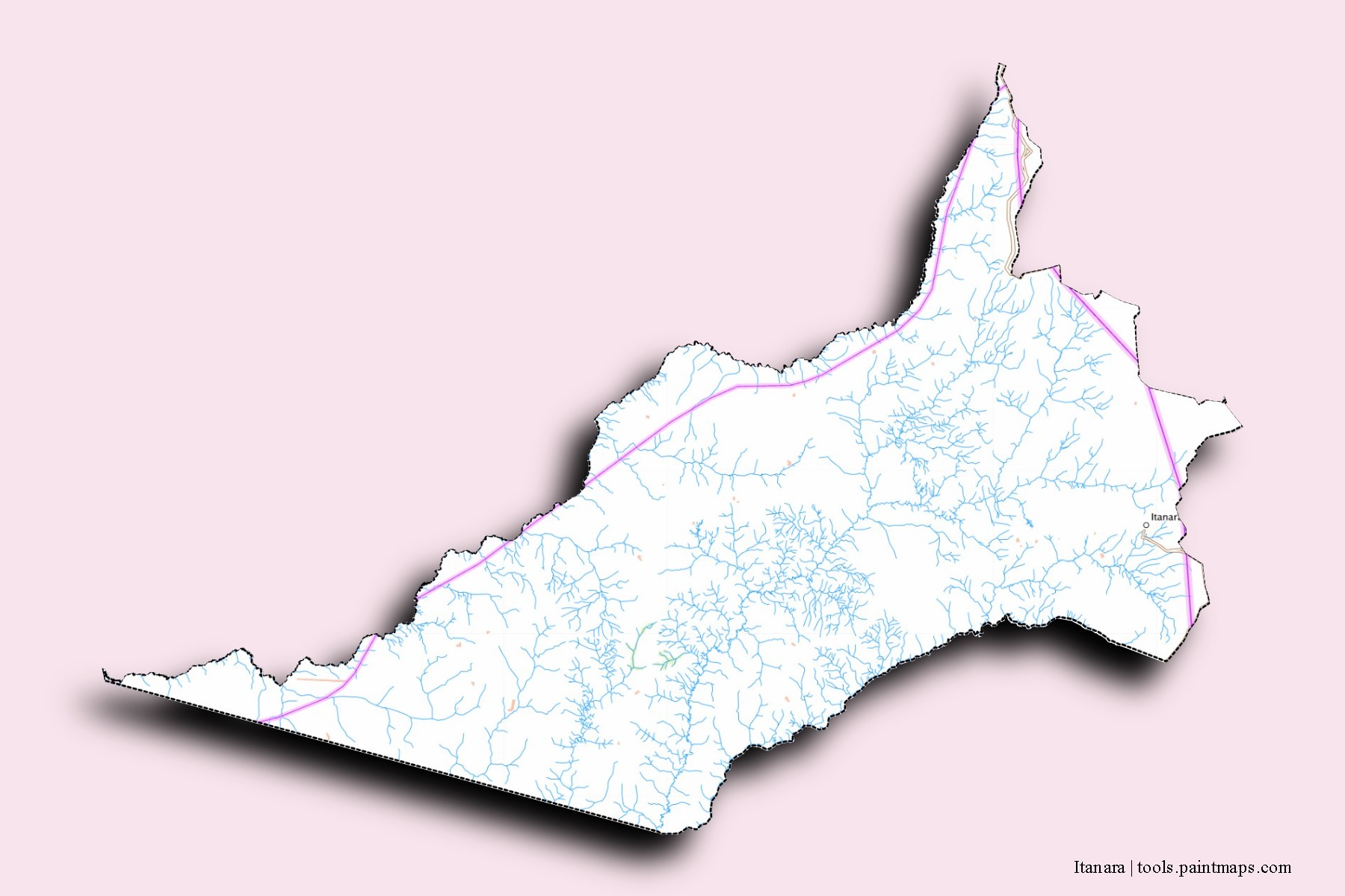 Mapa de barrios y pueblos de Itanara con efecto de sombra 3D