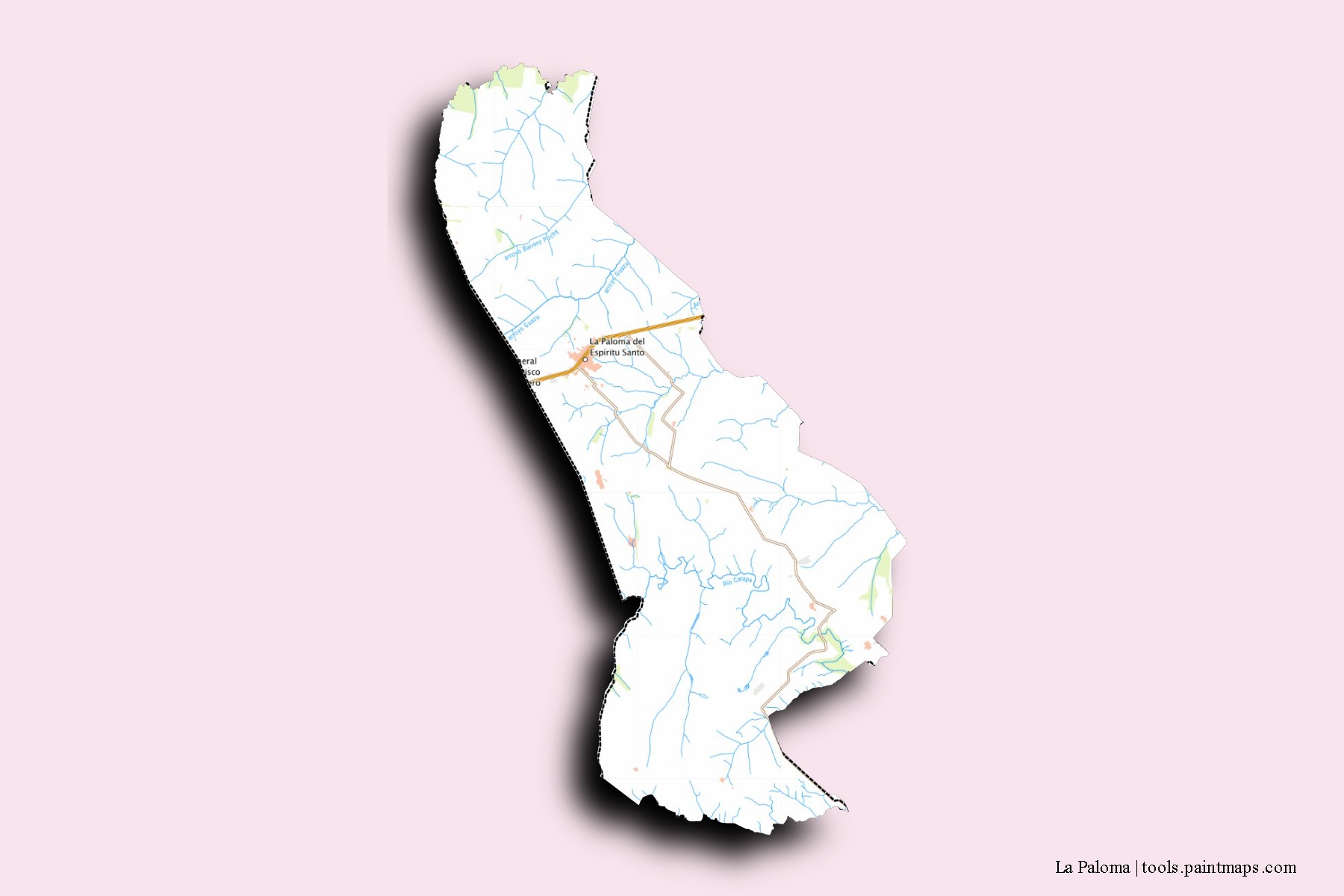 Mapa de barrios y pueblos de La Paloma con efecto de sombra 3D