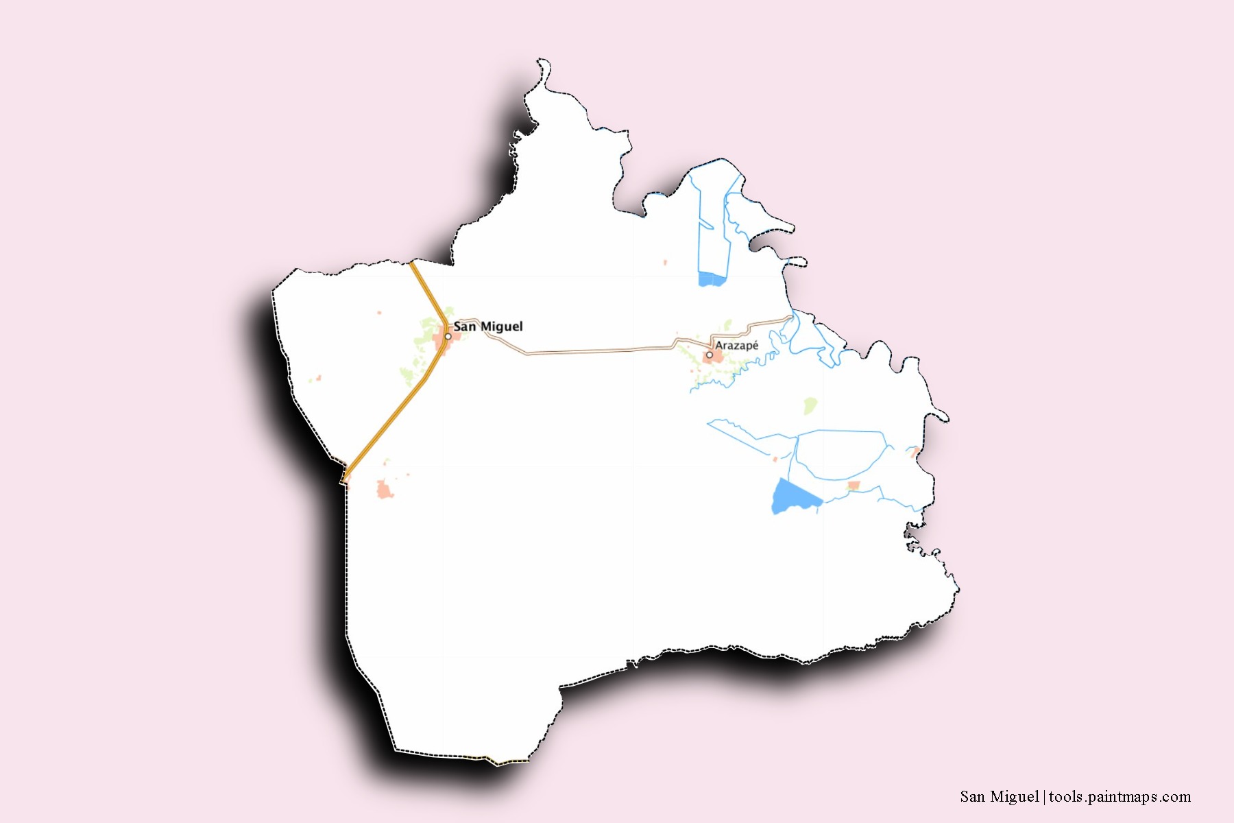 Mapa de barrios y pueblos de San Miguel con efecto de sombra 3D