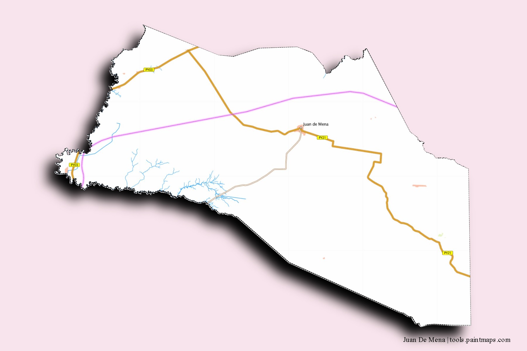 3D gölge efektli Juan De Mena mahalleleri ve köyleri haritası