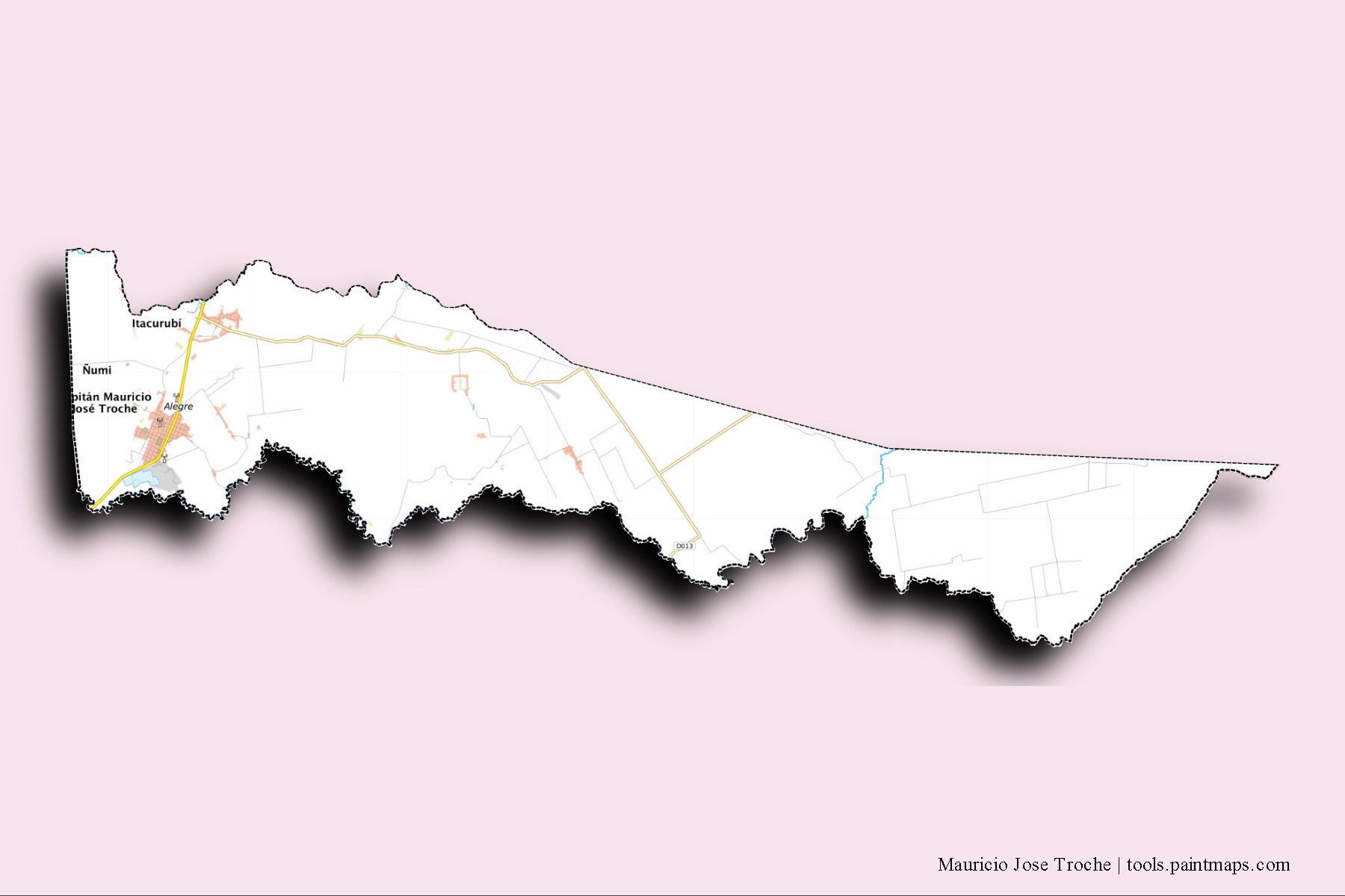 Capitán Mauricio José Troche neighborhoods and villages map with 3D shadow effect