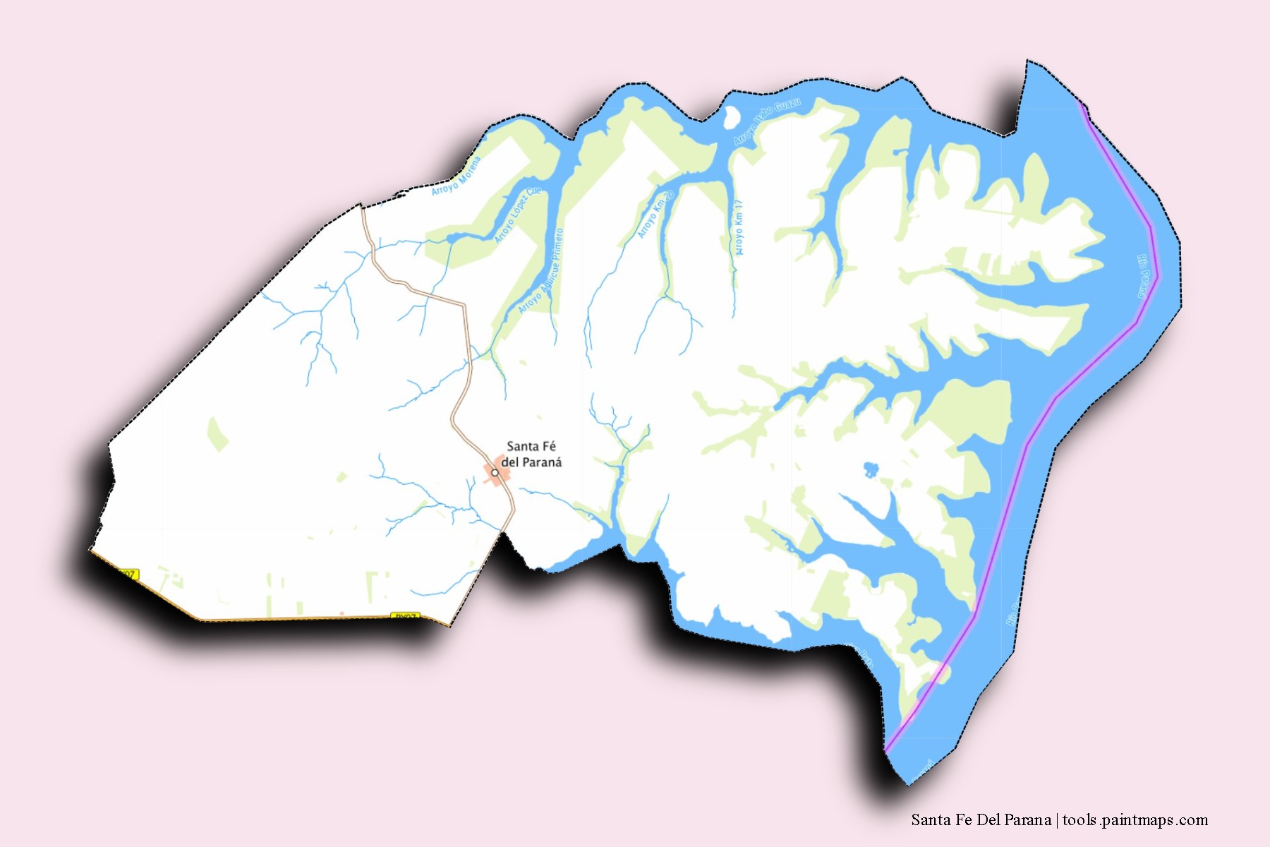 Santa Fe Del Parana neighborhoods and villages map with 3D shadow effect