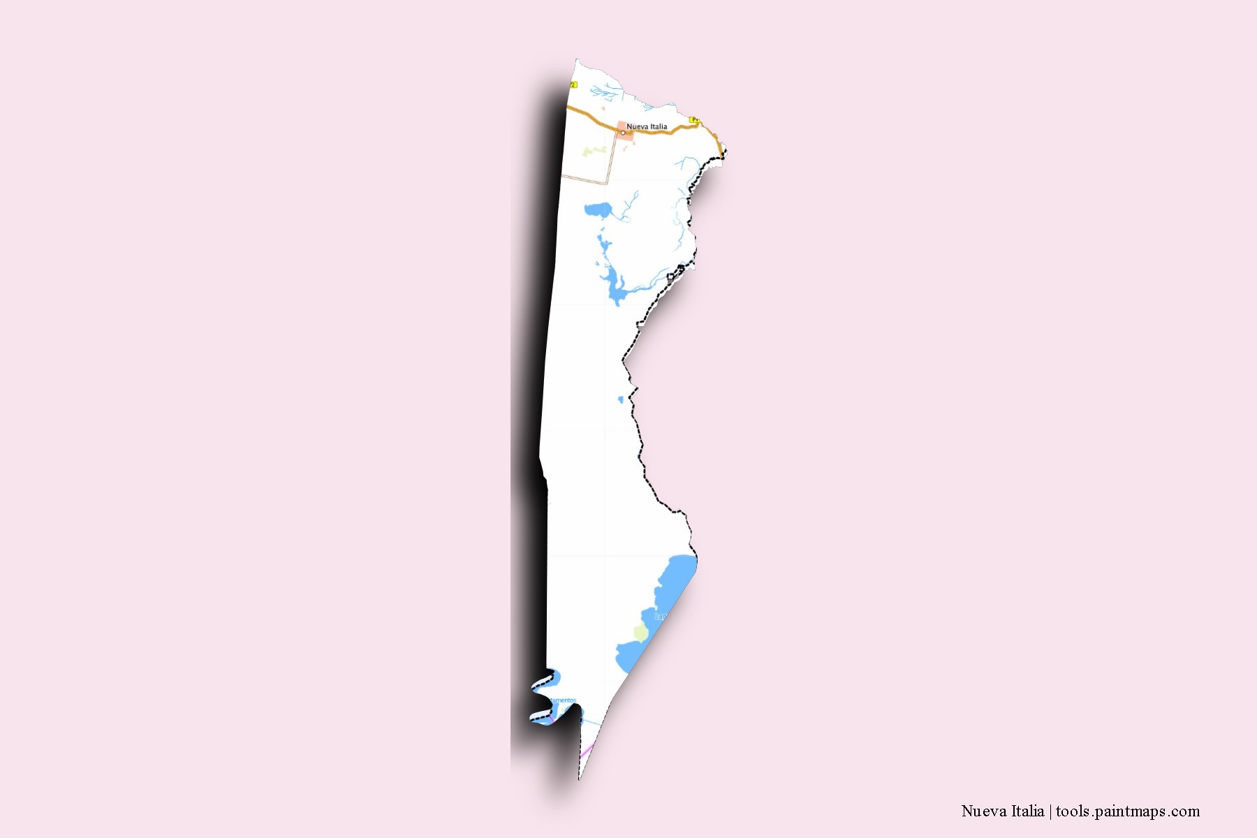 Mapa de barrios y pueblos de Nueva Italia con efecto de sombra 3D