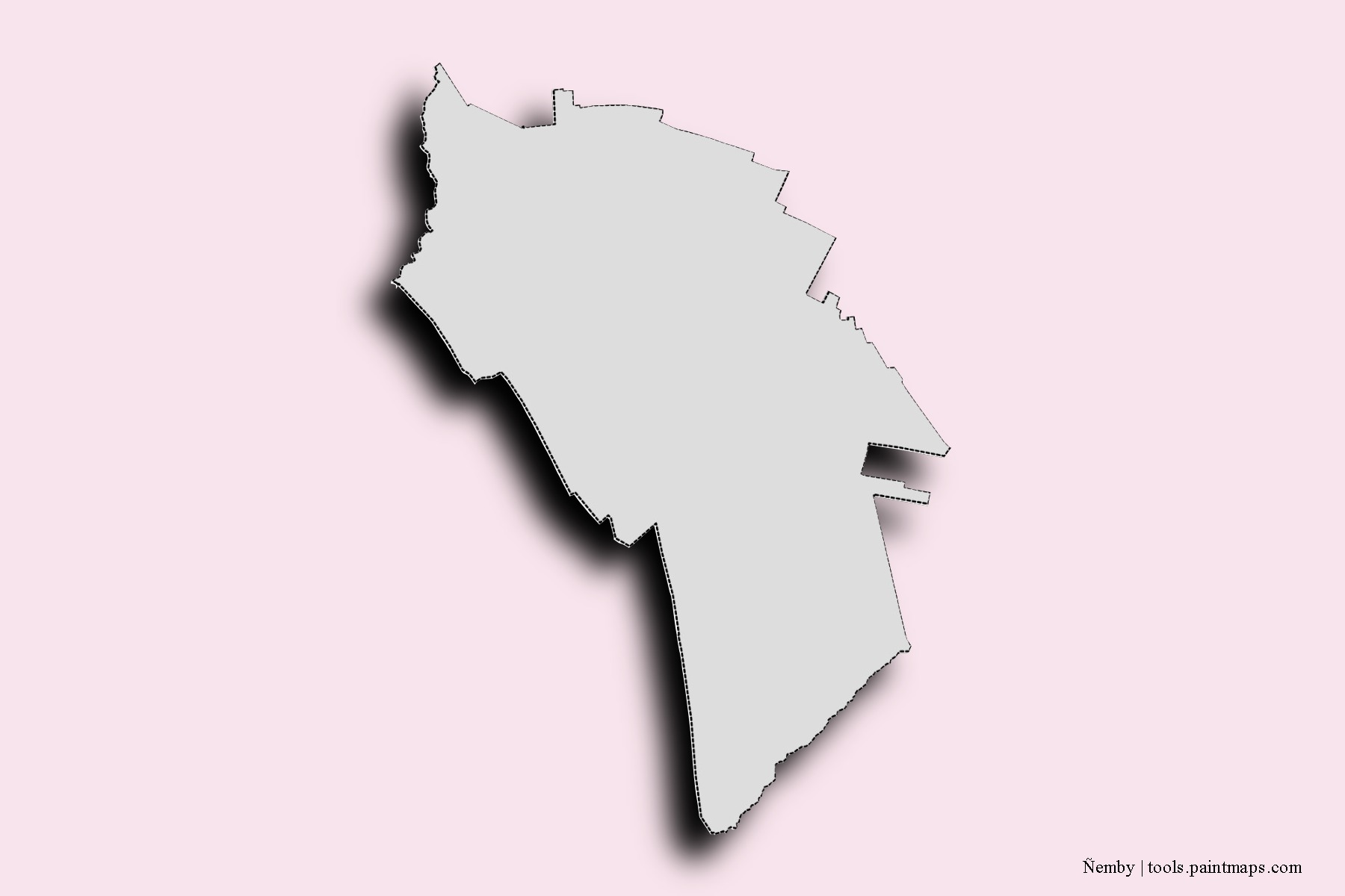 Mapa de barrios y pueblos de Ñemby con efecto de sombra 3D