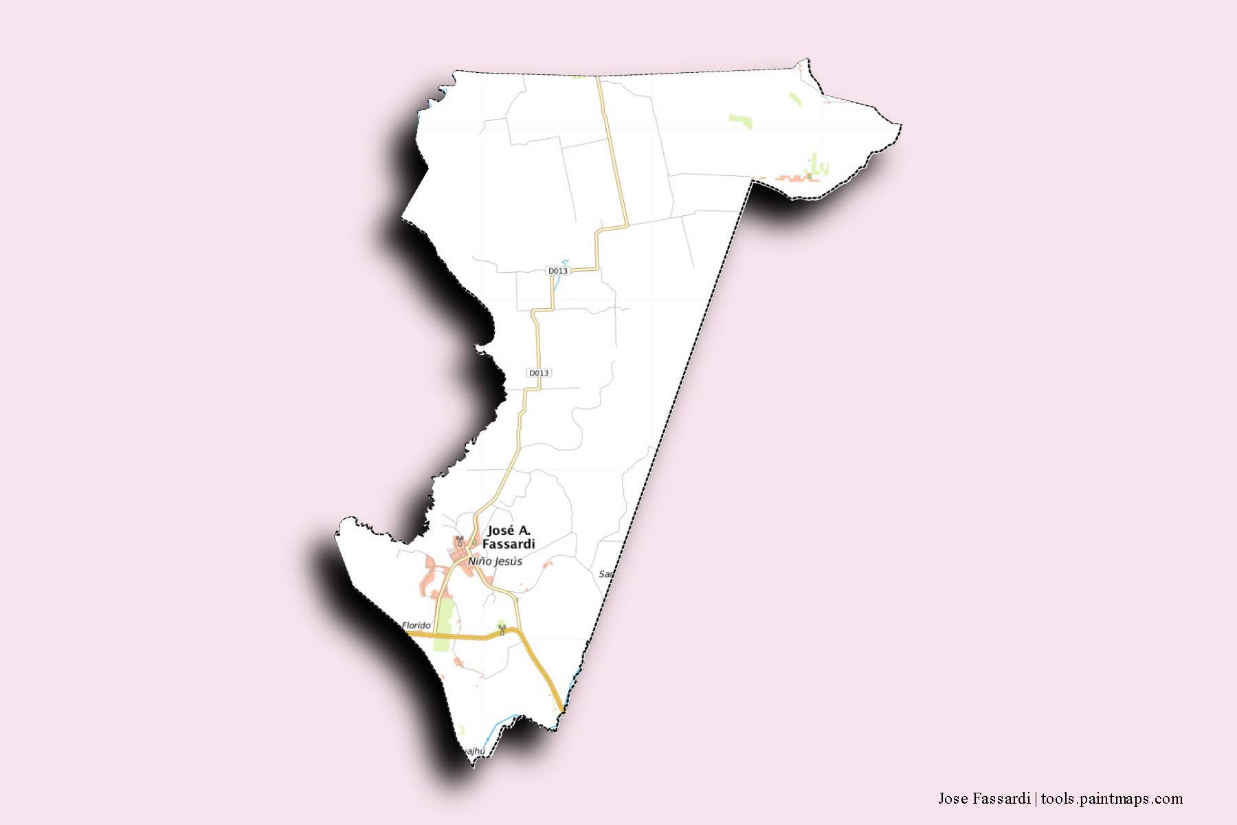 José A. Fassardi neighborhoods and villages map with 3D shadow effect