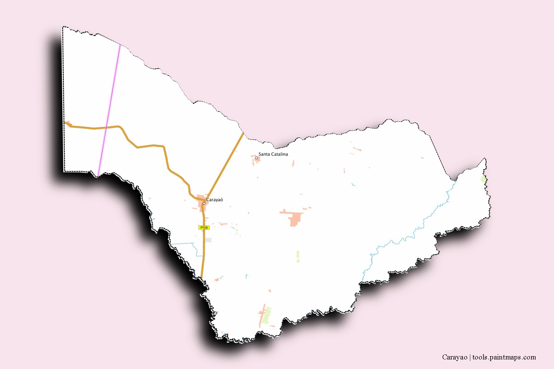 Mapa de barrios y pueblos de Carayao con efecto de sombra 3D