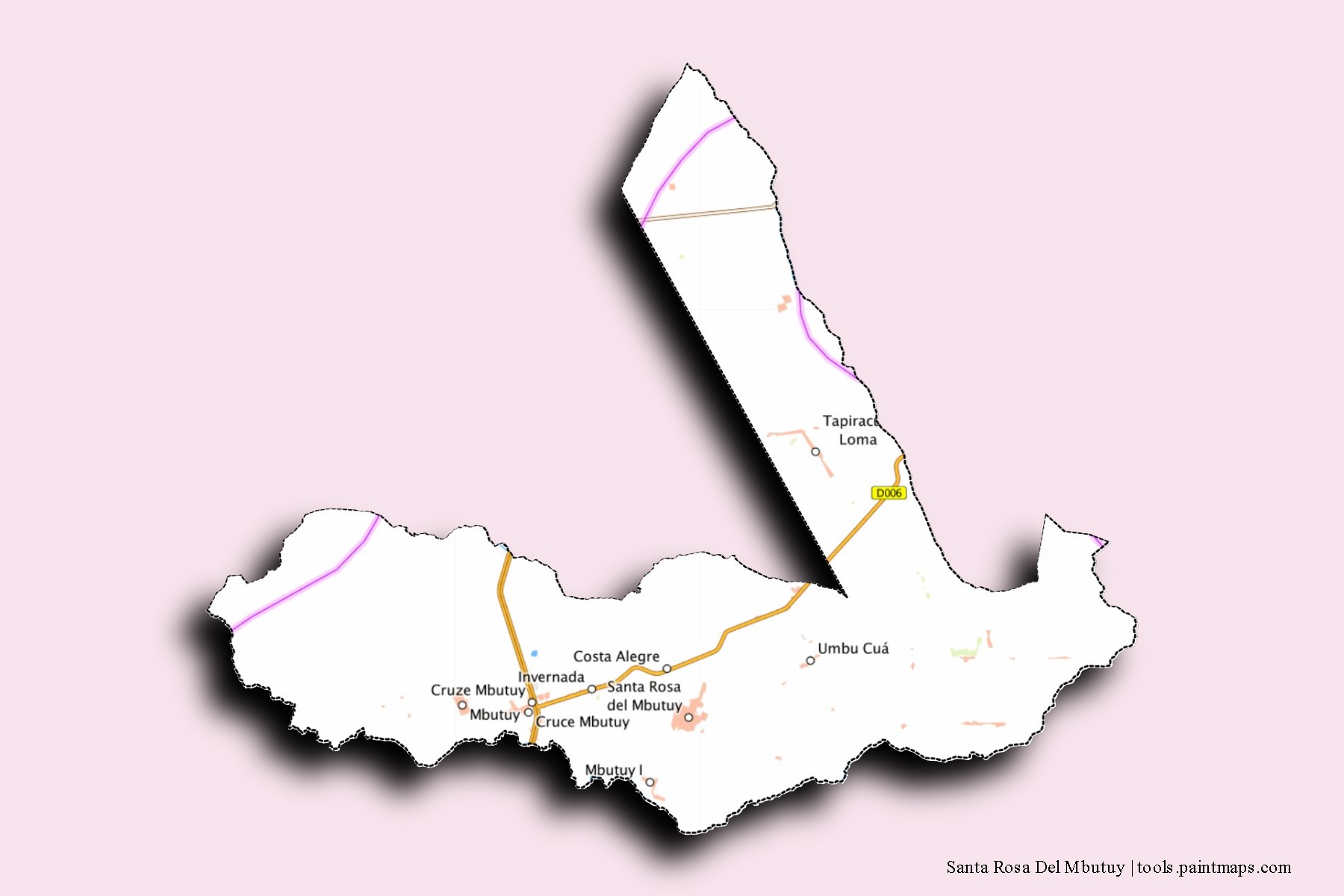 3D gölge efektli Santa Rosa Del Mbutuy mahalleleri ve köyleri haritası